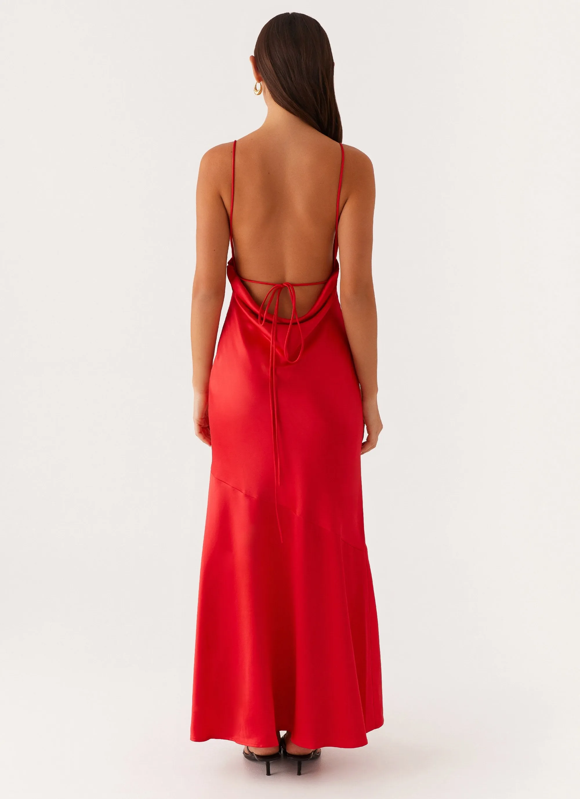 Alianna Cowl Neck Satin Maxi Dress - Red Sharp Design