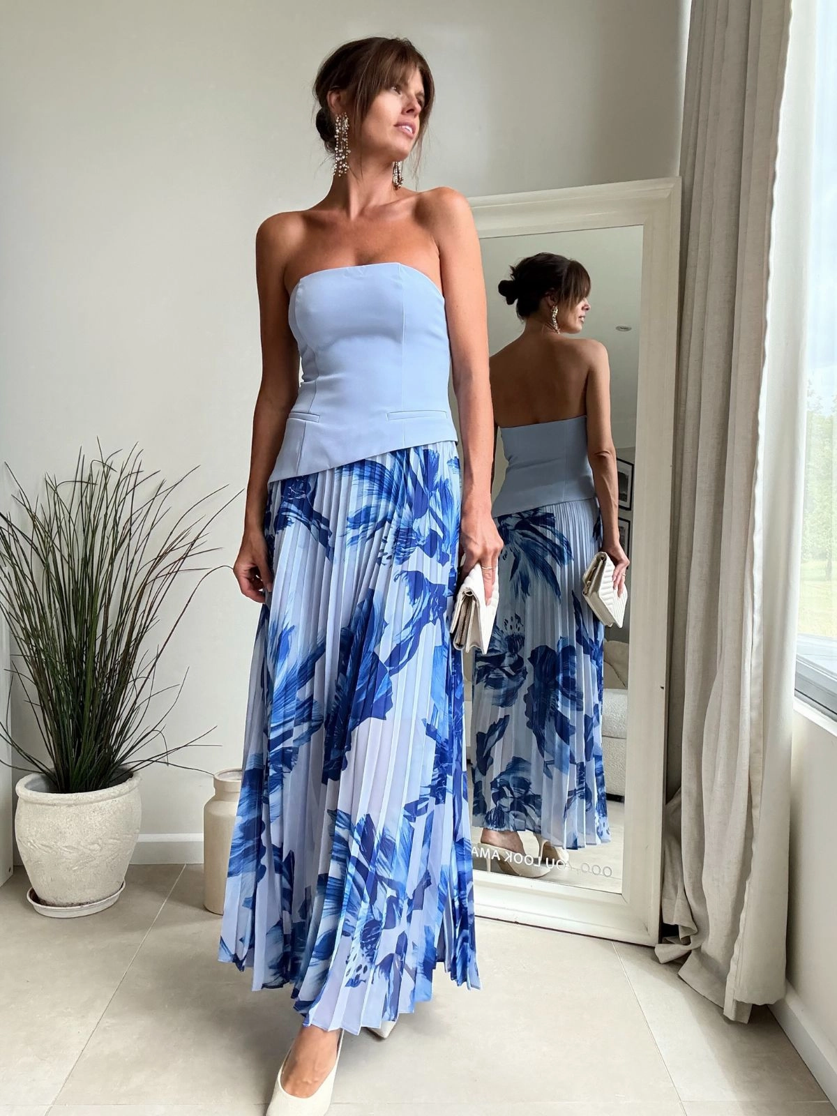 Feminine Tailoring Jewel Tones Madelaine Bandeau Dress in Blue