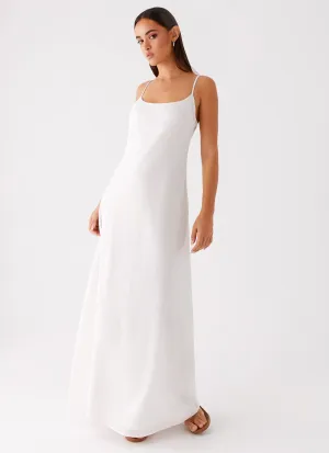 Shiny Zip Ombre-Effect Madeleine Scoop Neck Maxi Dress - Off White