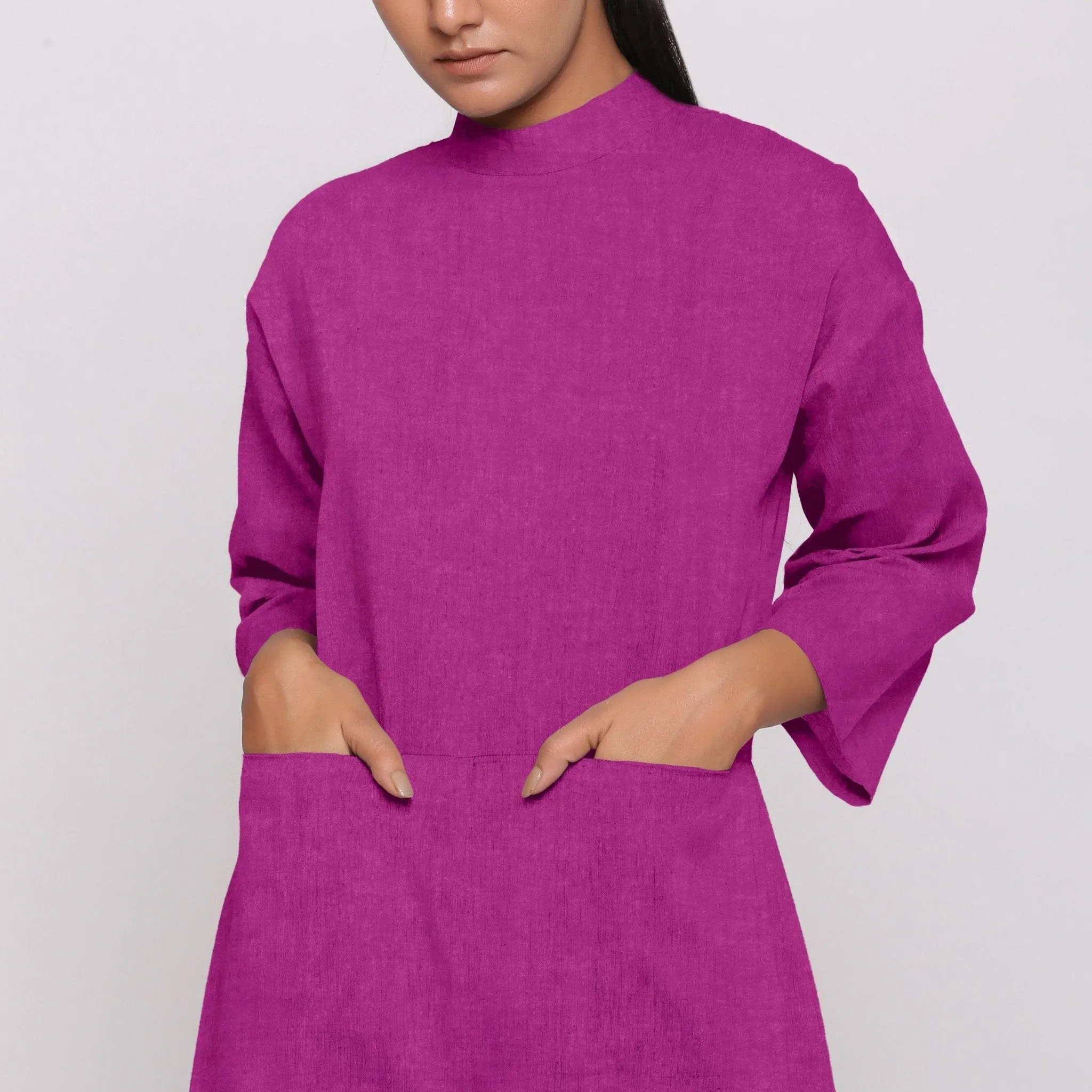 Magenta 100% Linen Ankle Length High Neck Jumpsuit