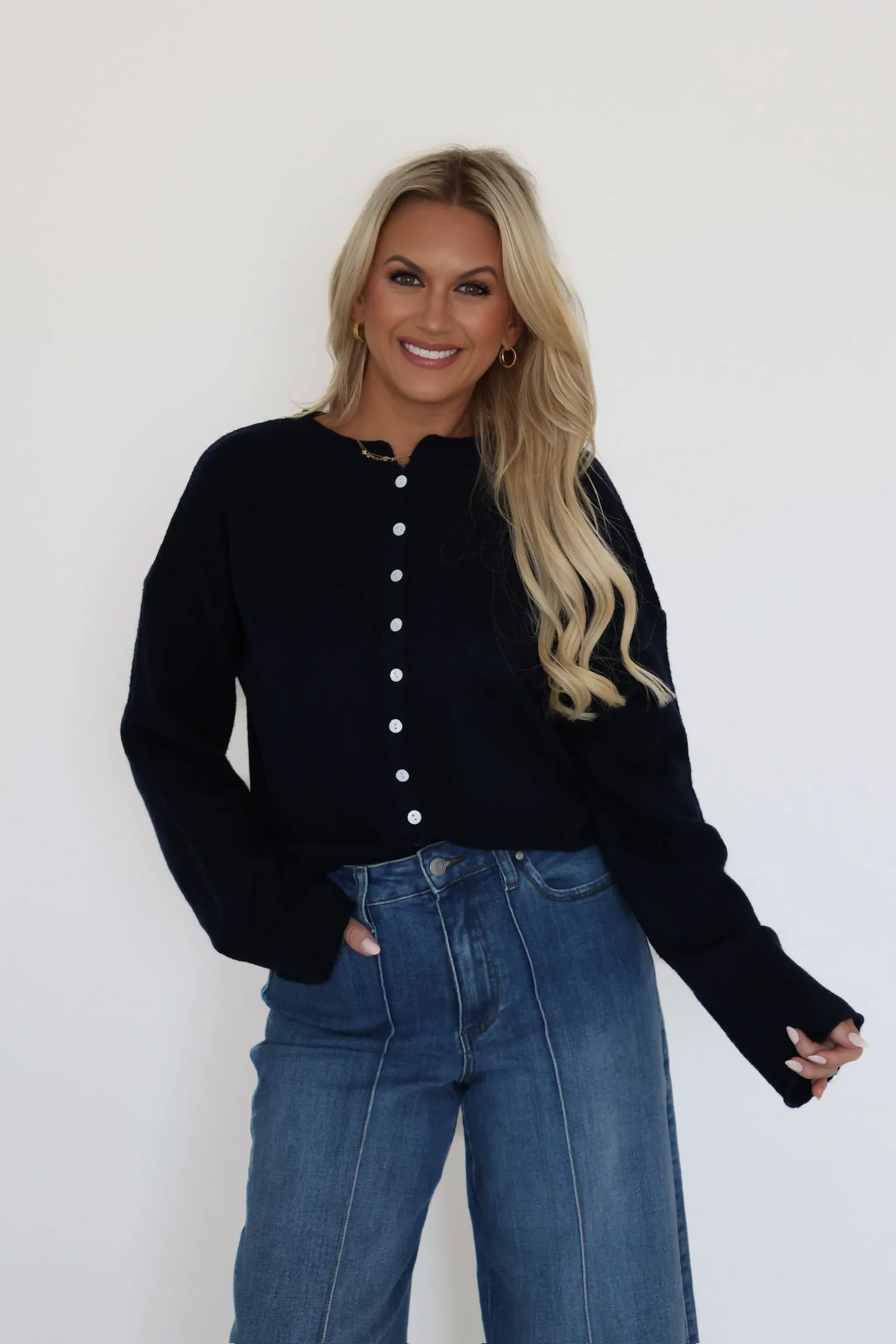 Format Sweater Cardigan- Navy DoubleStitching