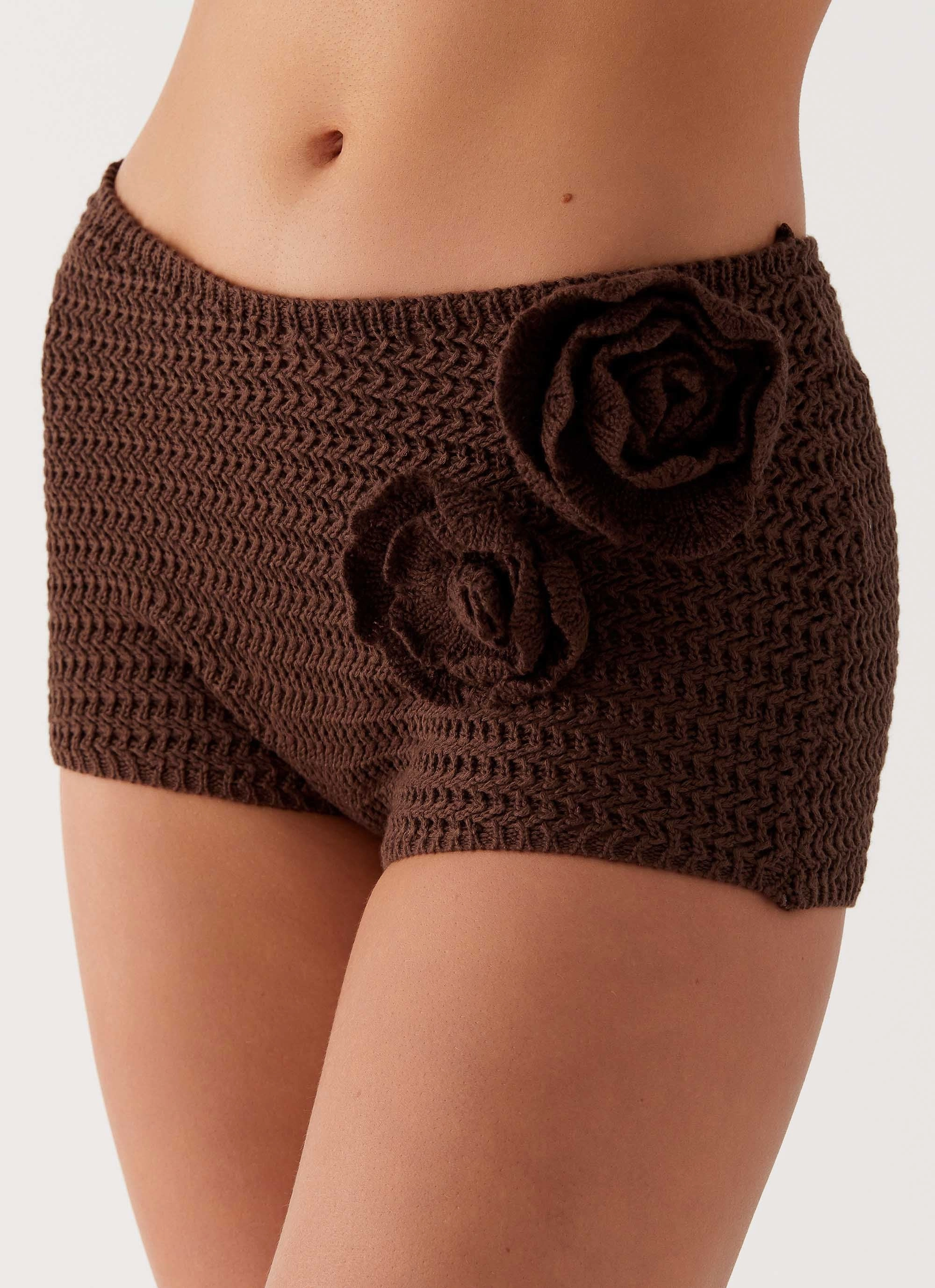 Maia Rose Crochet Mini Shorts - Chocolate Simple Utility