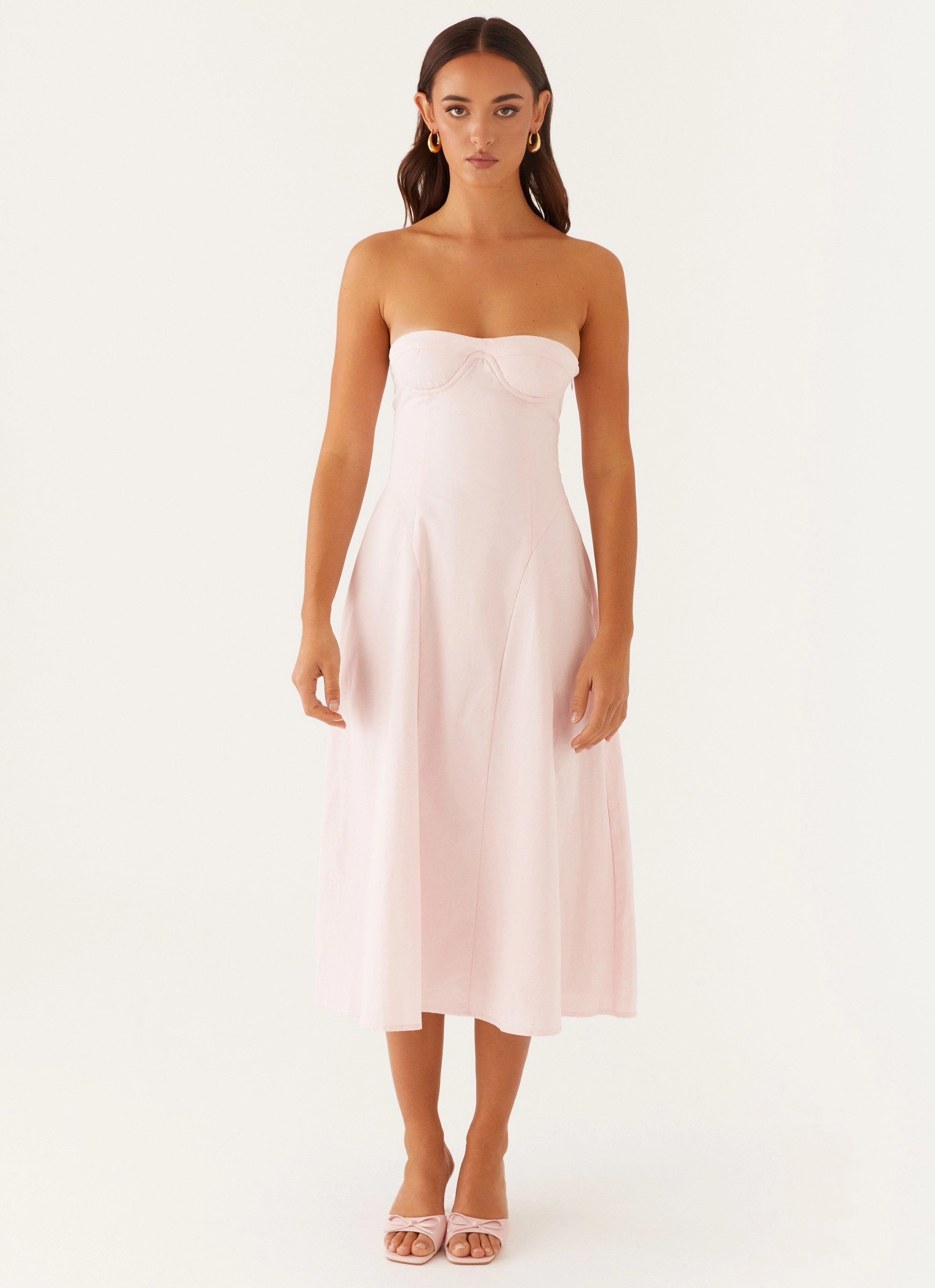 Maika Strapless Midi Dress - Pink Smart Layering Cotton Skin