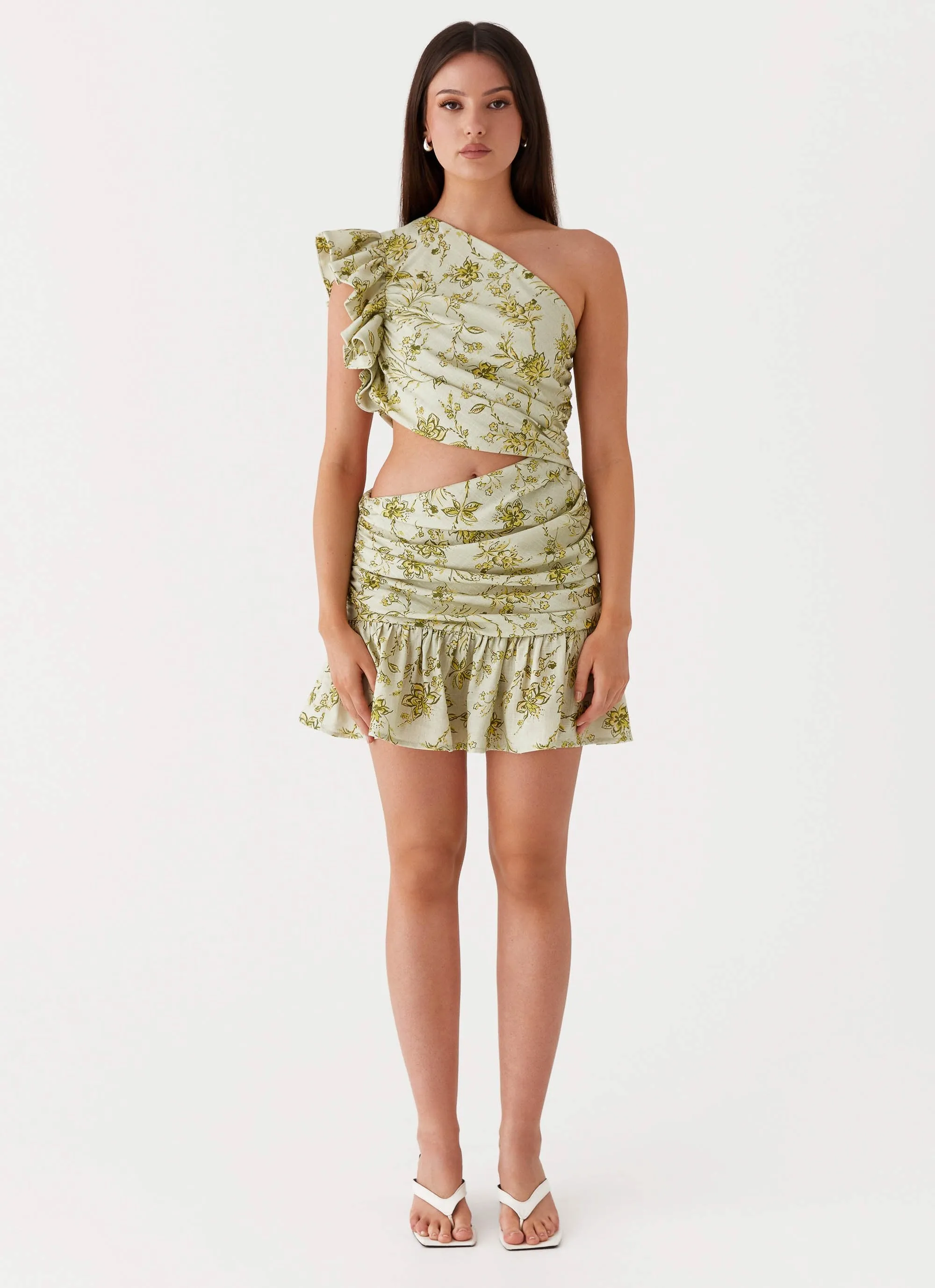 Maisie Linen Mini Dress - Sage Floral Calm Outfit Essential Style