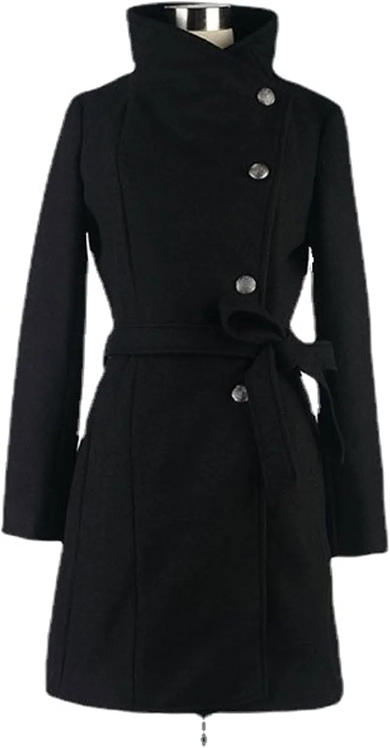 Maiyifu-GJ Women Stand Collar Wool Blend Coats Overcoat Casual Thicken Single Breasted Coat Fall Winter Jackets Outerwear