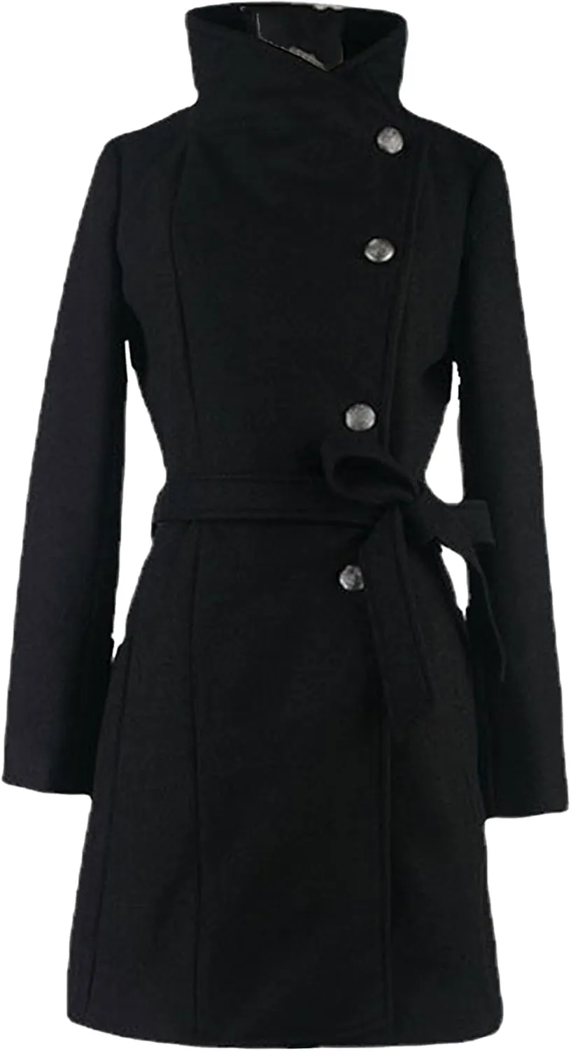 Maiyifu-GJ Women Stand Collar Wool Blend Coats Overcoat Casual Thicken Single Breasted Coat Fall Winter Jackets Outerwear