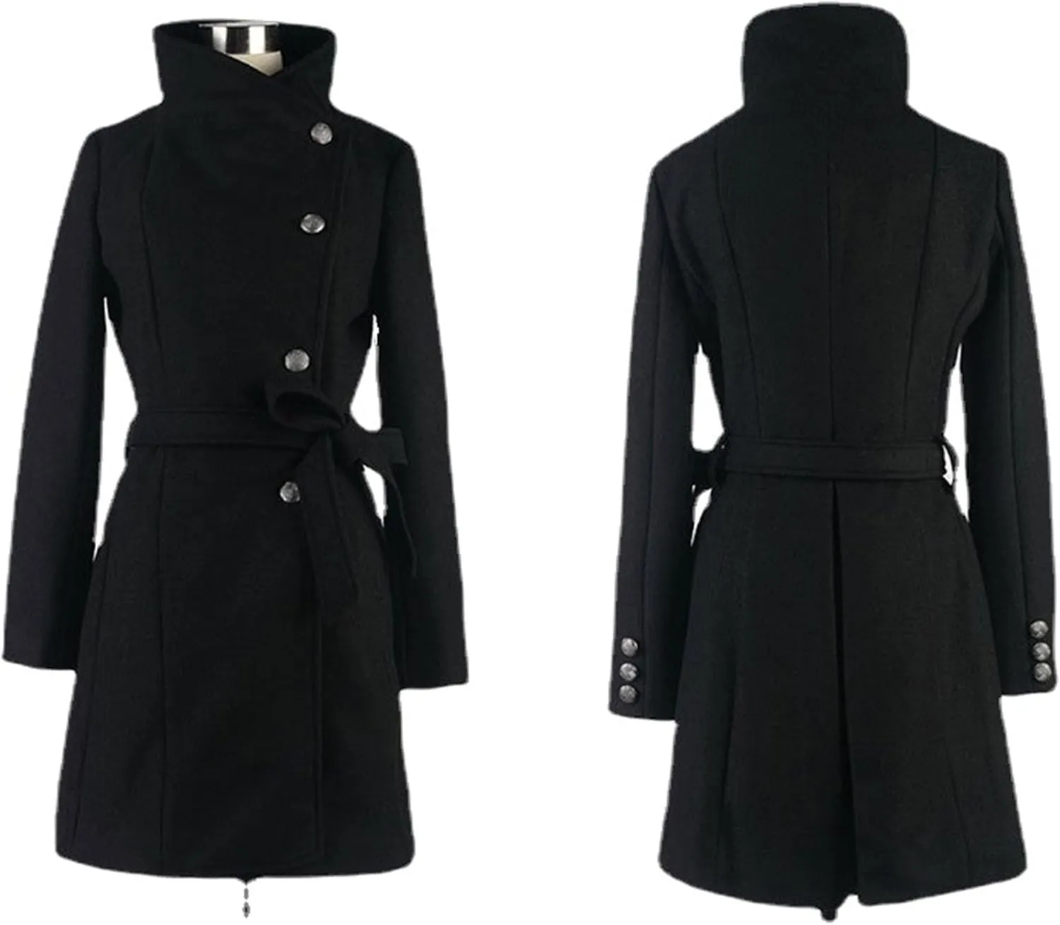 Maiyifu-GJ Women Stand Collar Wool Blend Coats Overcoat Casual Thicken Single Breasted Coat Fall Winter Jackets Outerwear