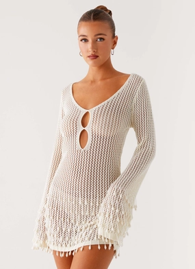 Elegant evening wear Majestic Beaded Crochet Mini Dress - Ivory