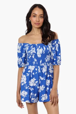 Majora Floral Smocked Waist Romper - Blue