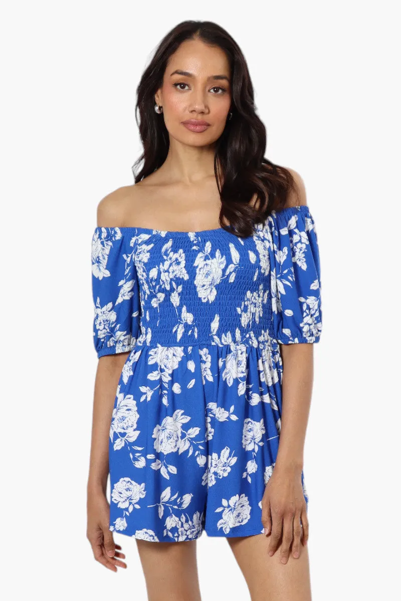 Majora Floral Smocked Waist Romper - Blue