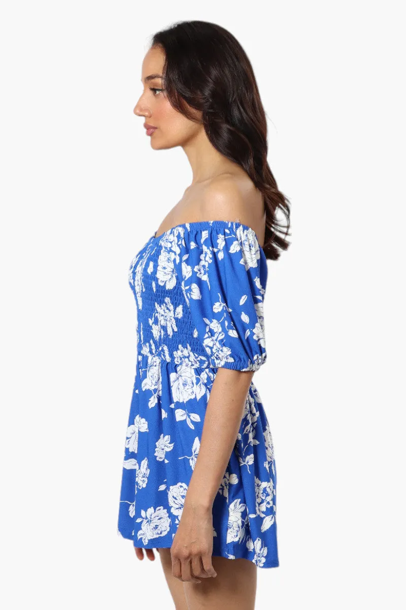 Majora Floral Smocked Waist Romper - Blue