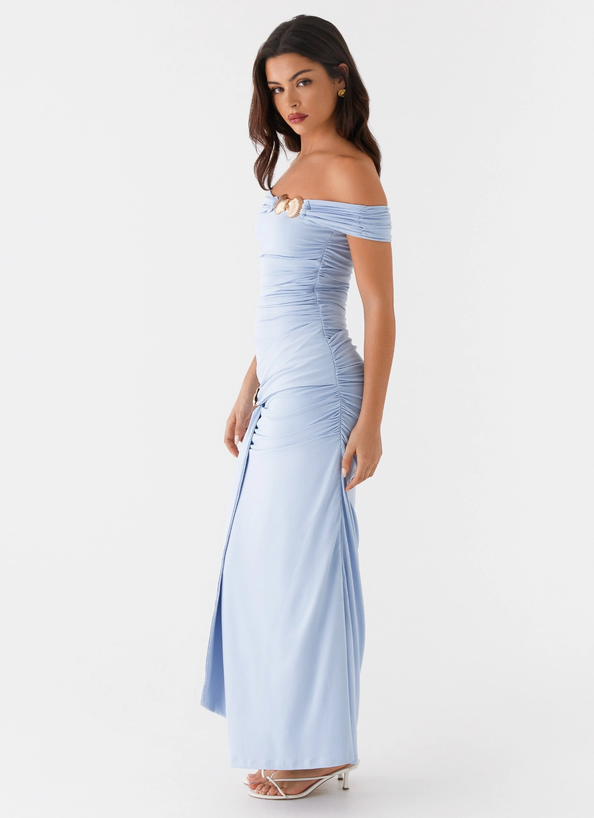 Embroidered-Sleeve Majorly Maxi Dress - Blue