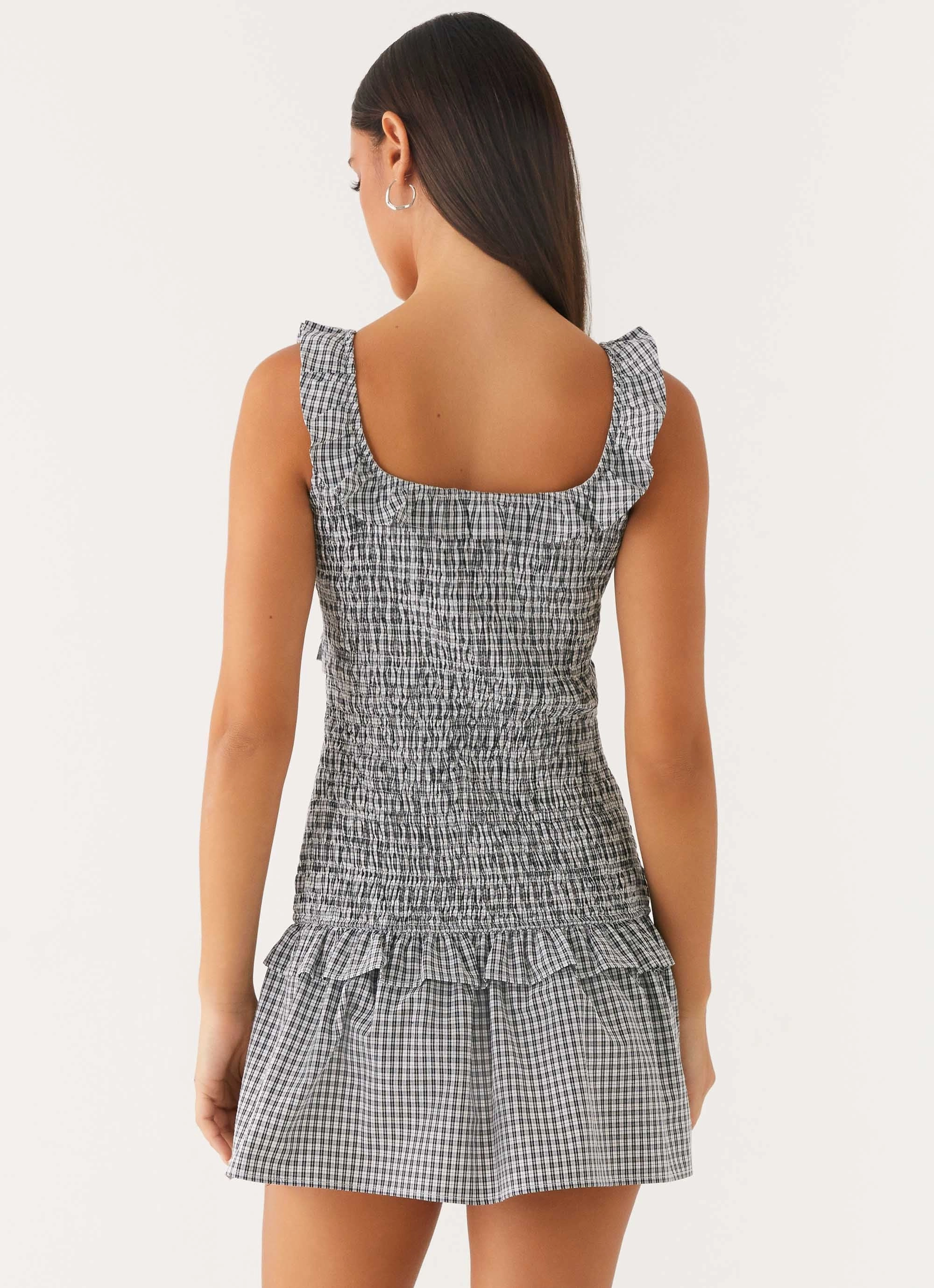 Mali Shirred Mini Dress - Checker Leg-Lengthening City Ready