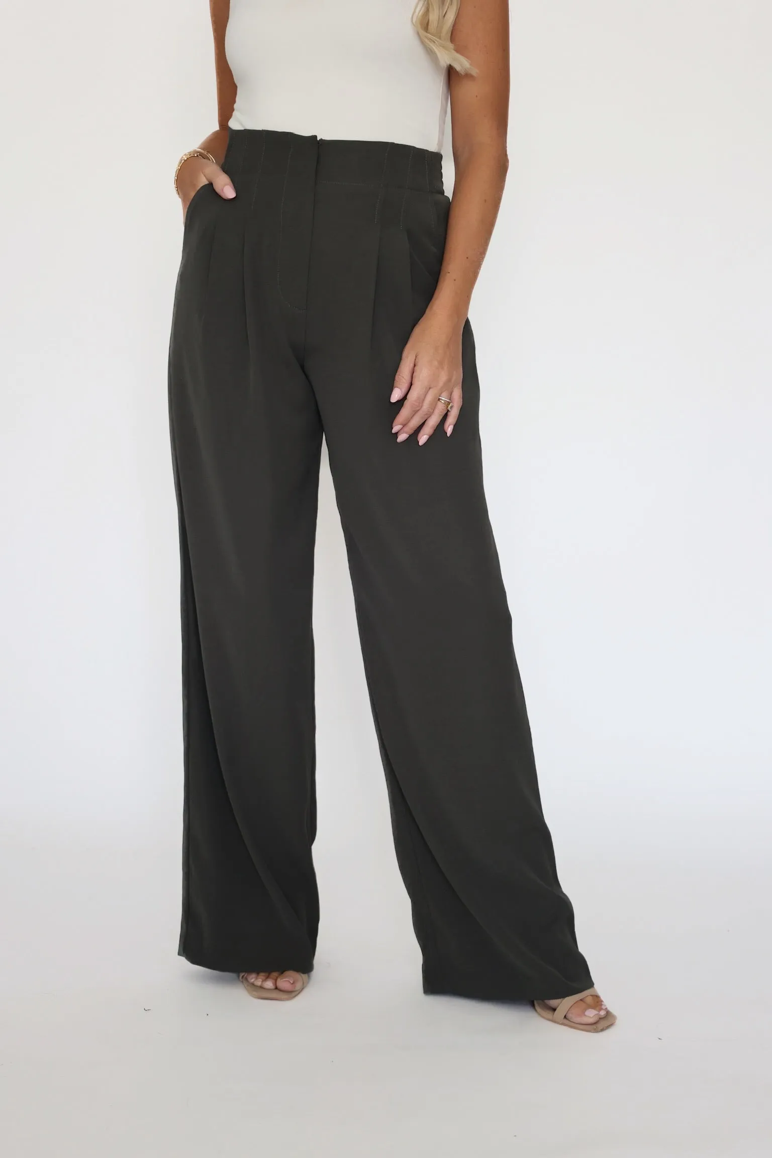 Malibu Wide Leg Pants - Dark Olive Feminine Fit