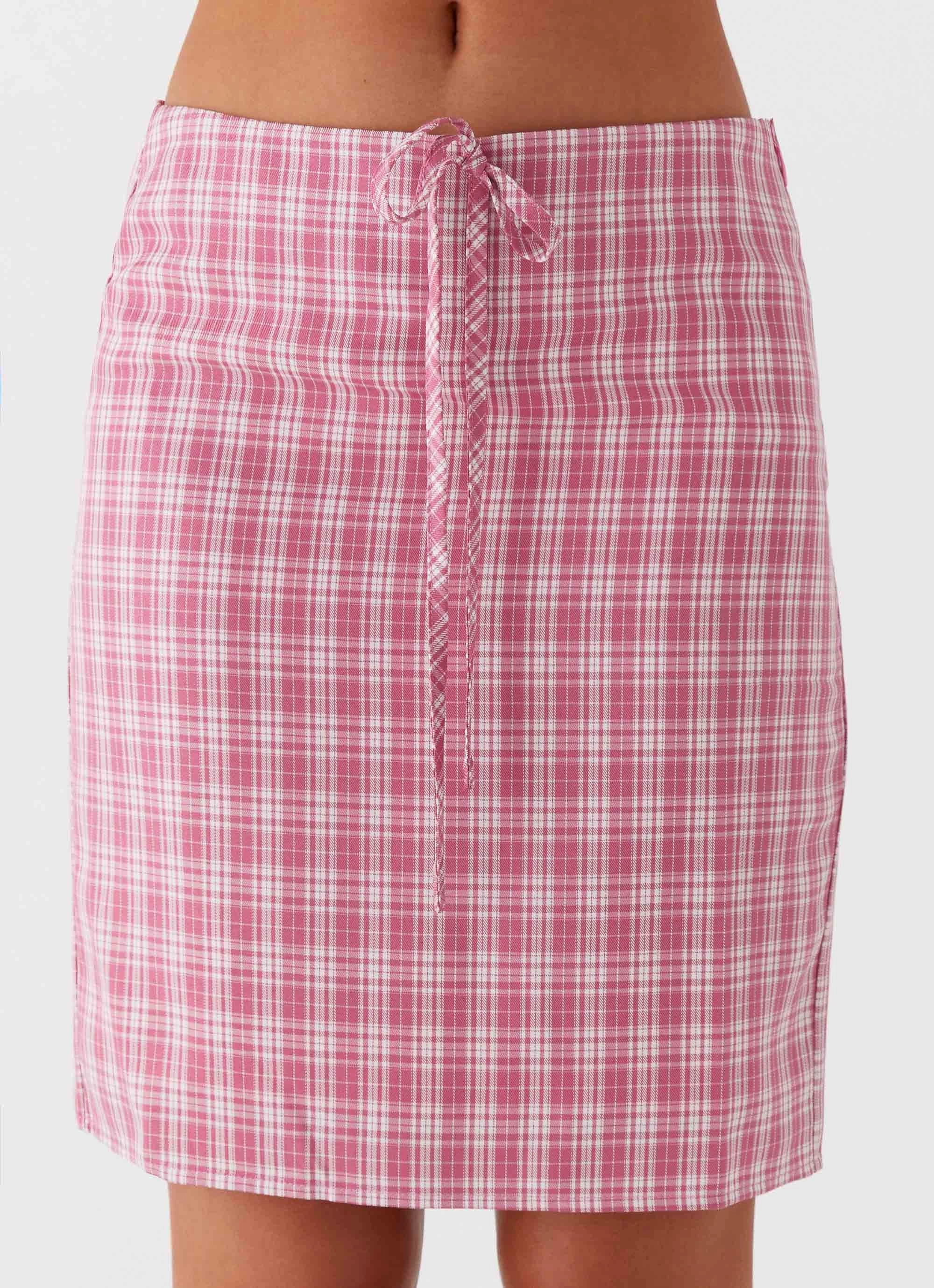 Airy Look Mini length Mamita Midi Skirt - Pink Check