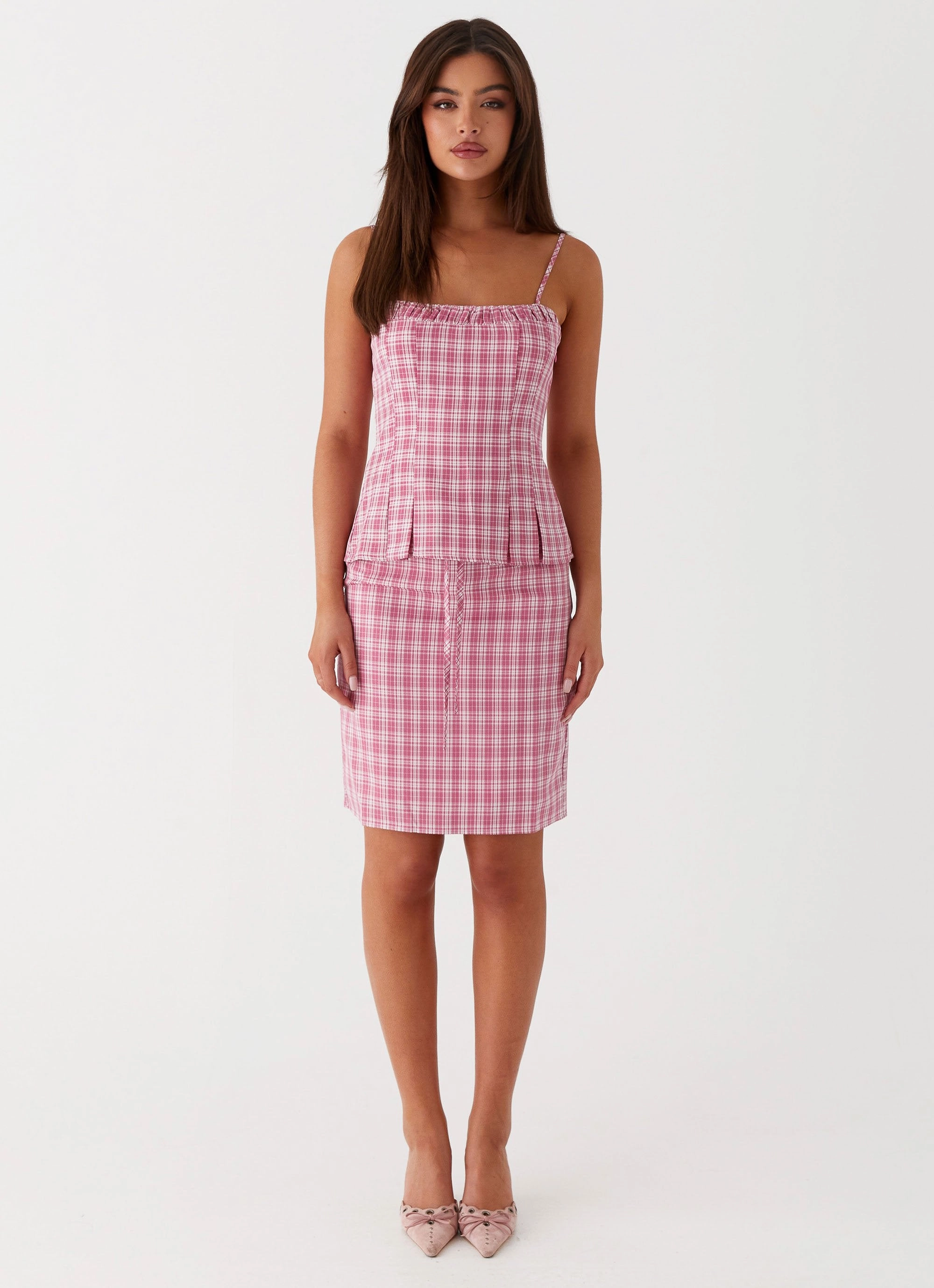 Mamita Midi Skirt - Pink Check Reimagined Classic