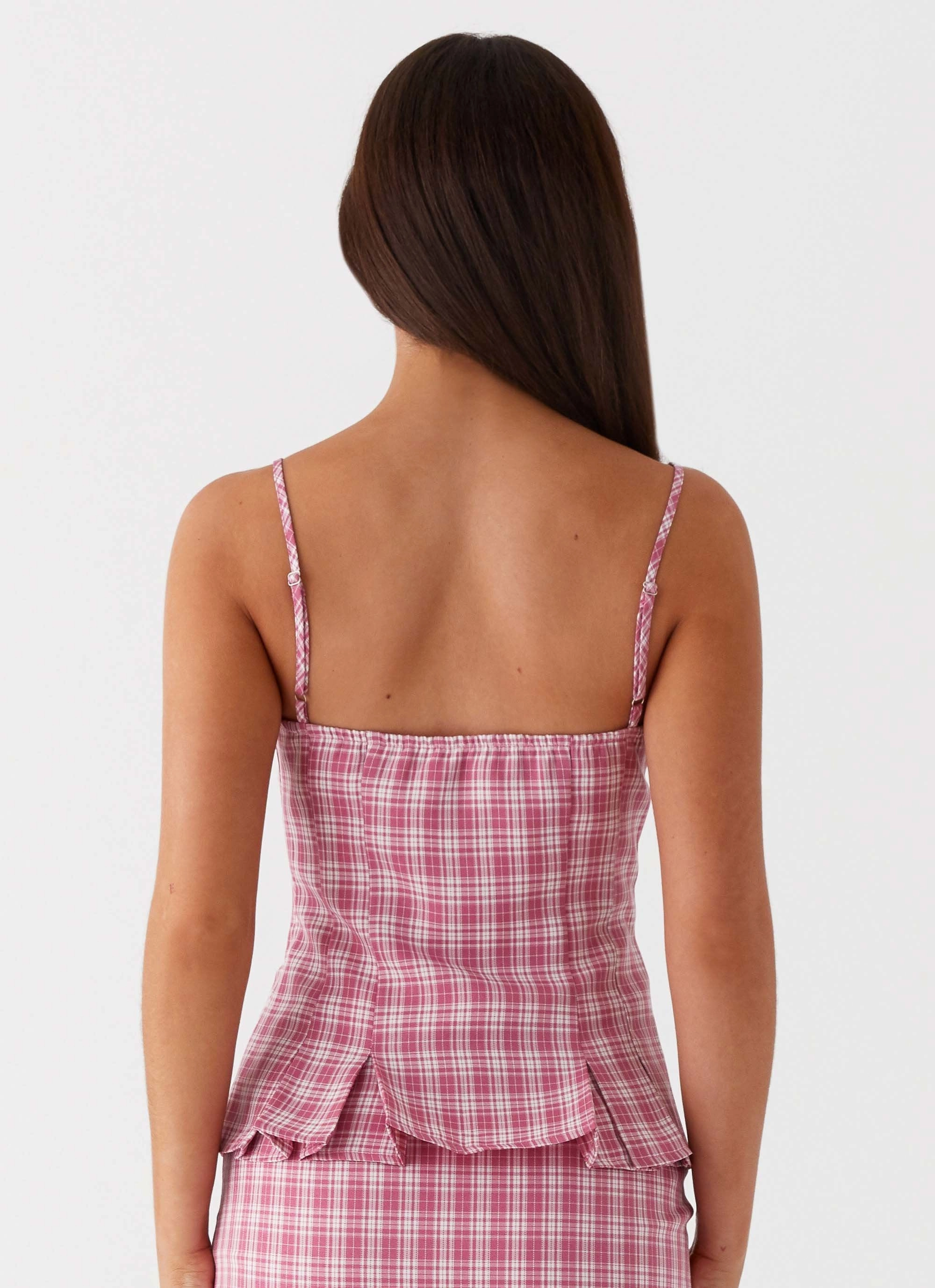Water resistant coating Thermal regulation Mamita Ruched Top - Pink Check