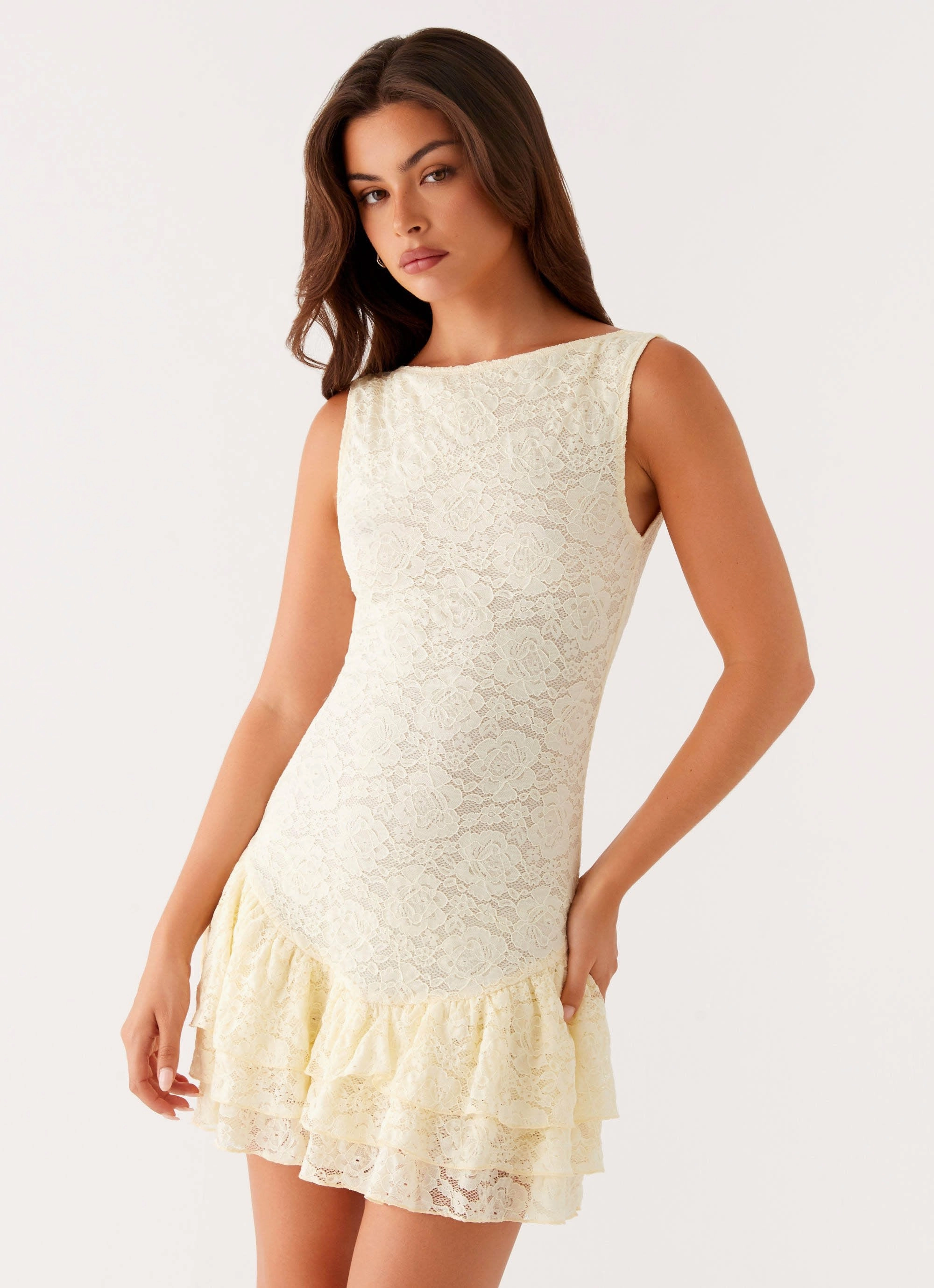 Manuka Ruffle Mini Dress - Yellow Raglan-Sleeve
