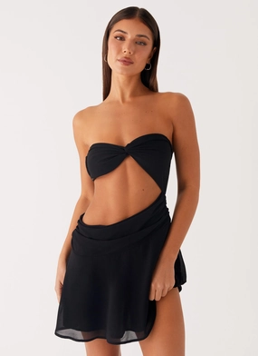 Square Neck Office Layer Marbella Mini Dress - Black