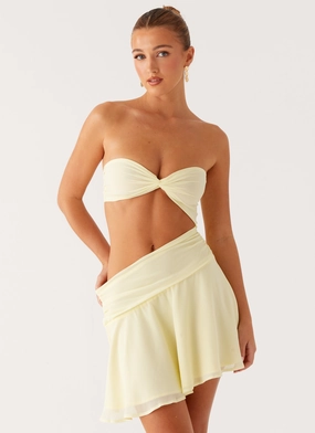 Marbella Mini Dress - Yellow Dropped-Waist Tassel-Detail