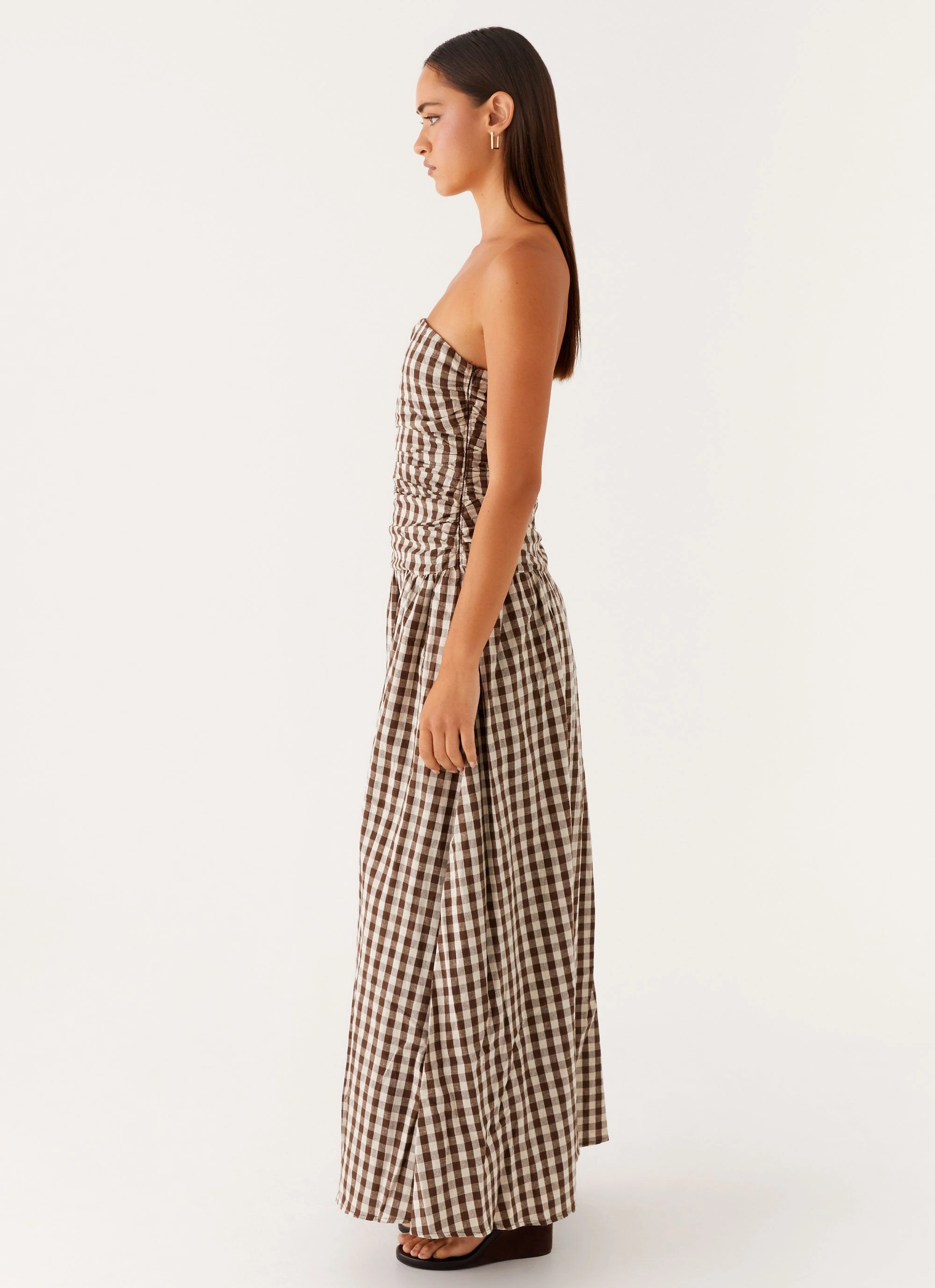Color Soft Carmel Maxi Dress - Brown Gingham
