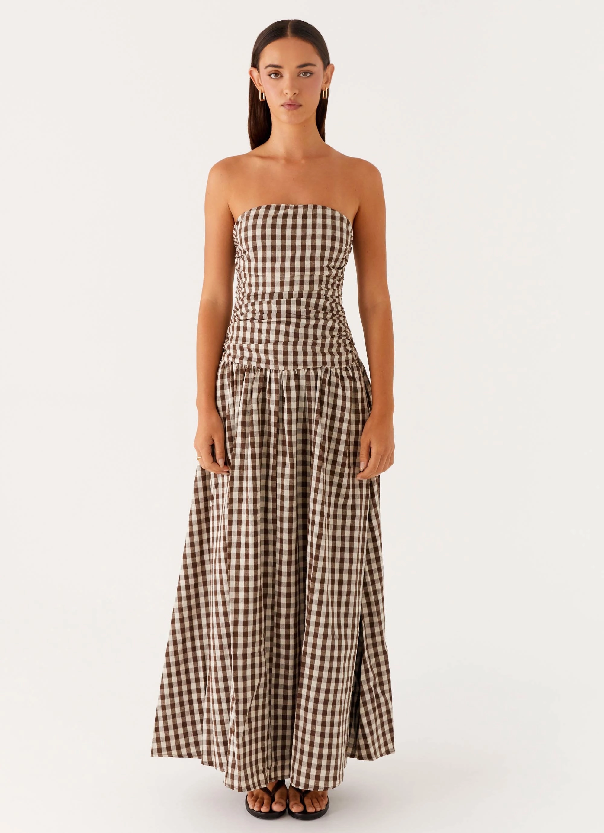 Carmel Maxi Dress - Brown Gingham Best-Seller Style Moment
