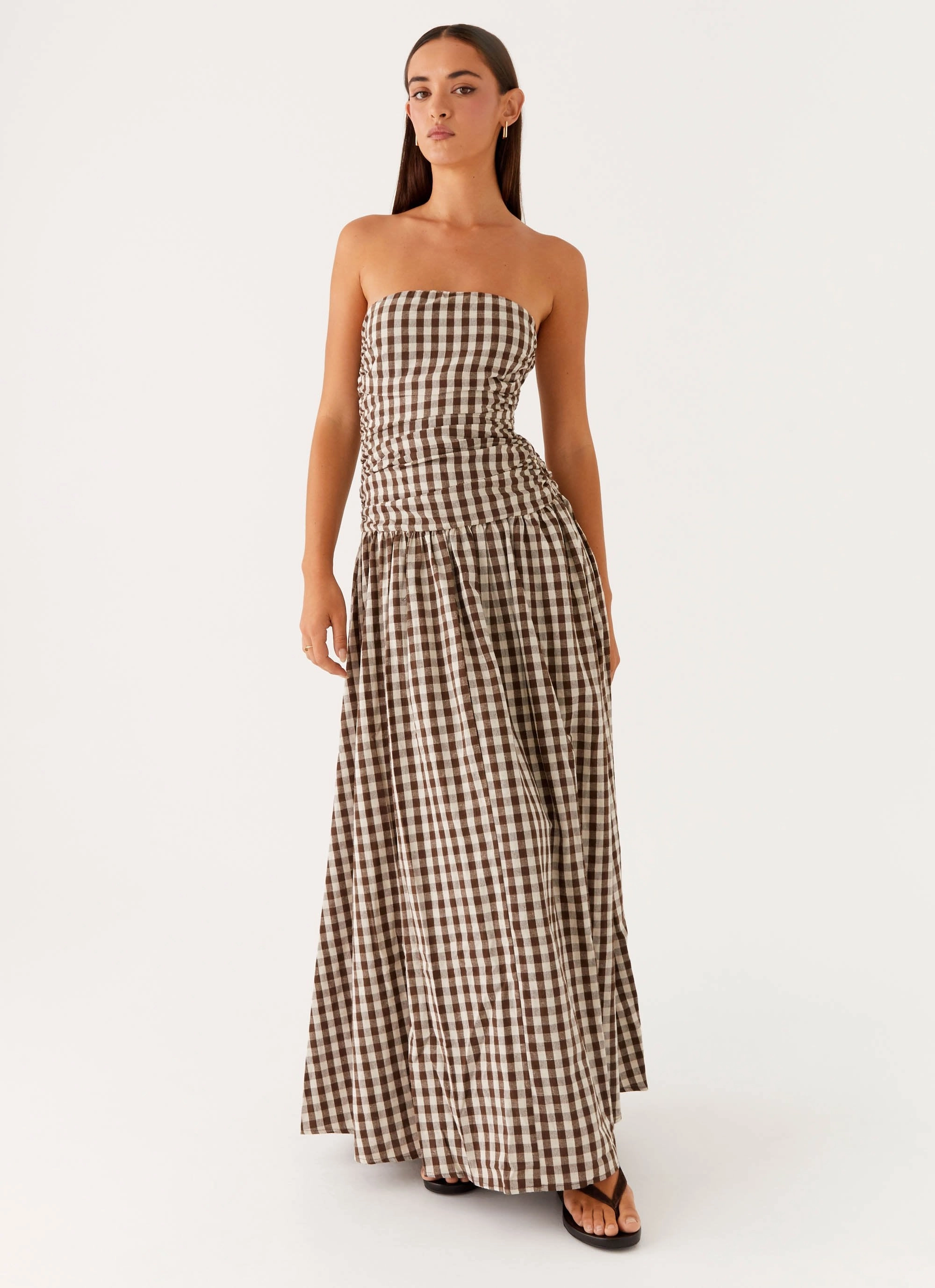 Confident Touch Carmel Maxi Dress - Brown Gingham