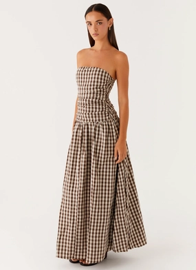 Airy Touch Family Warm Carmel Maxi Dress - Brown Gingham
