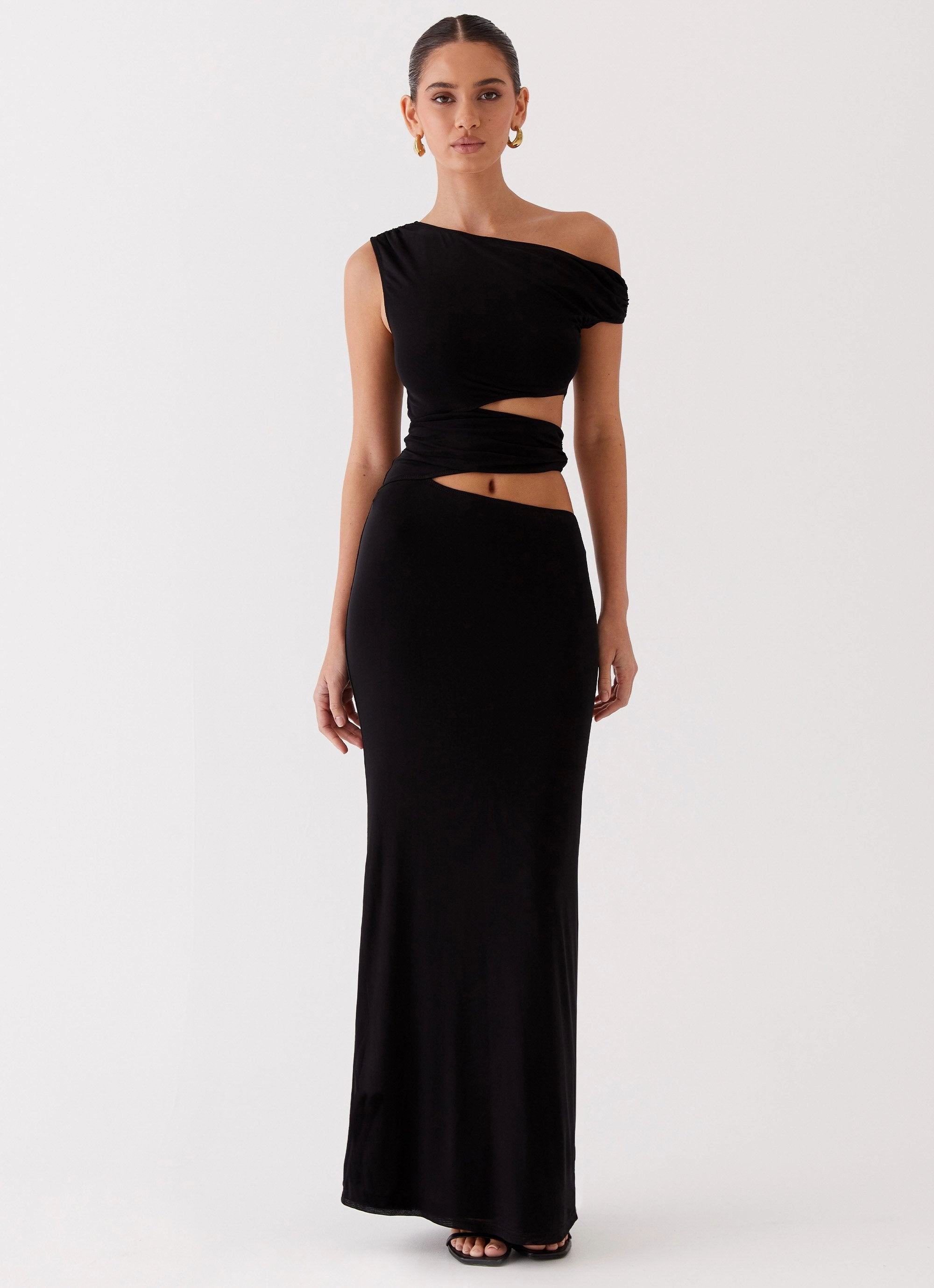 Margot One Shoulder Maxi Dress - Black Contrast-Panel