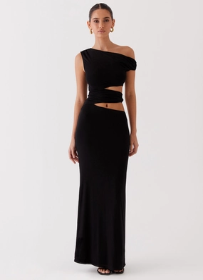 Margot One Shoulder Maxi Dress - Black Contrast-Panel