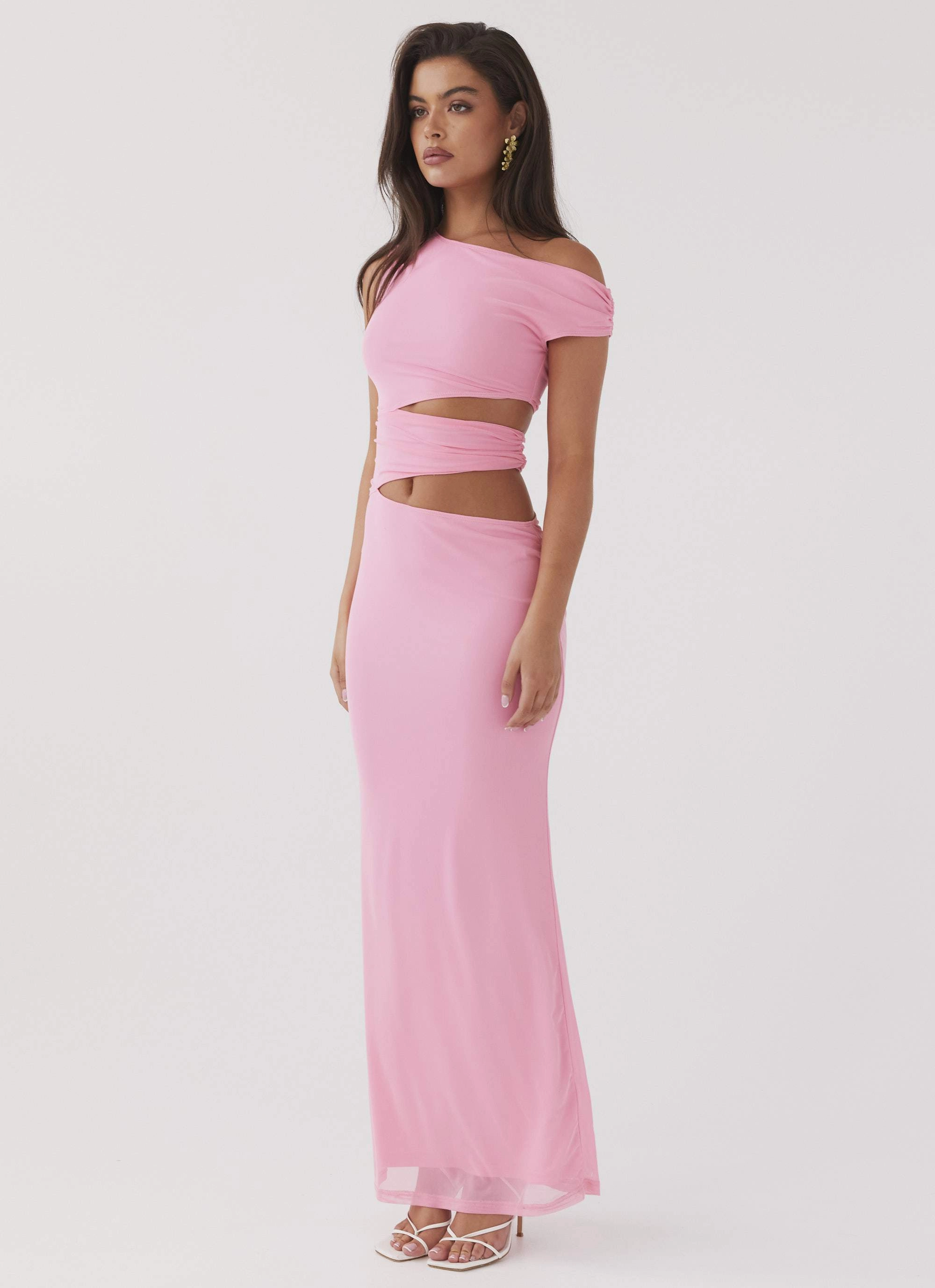 Chill Design Relaxed Waist Margot One Shoulder Maxi Dress - Candy