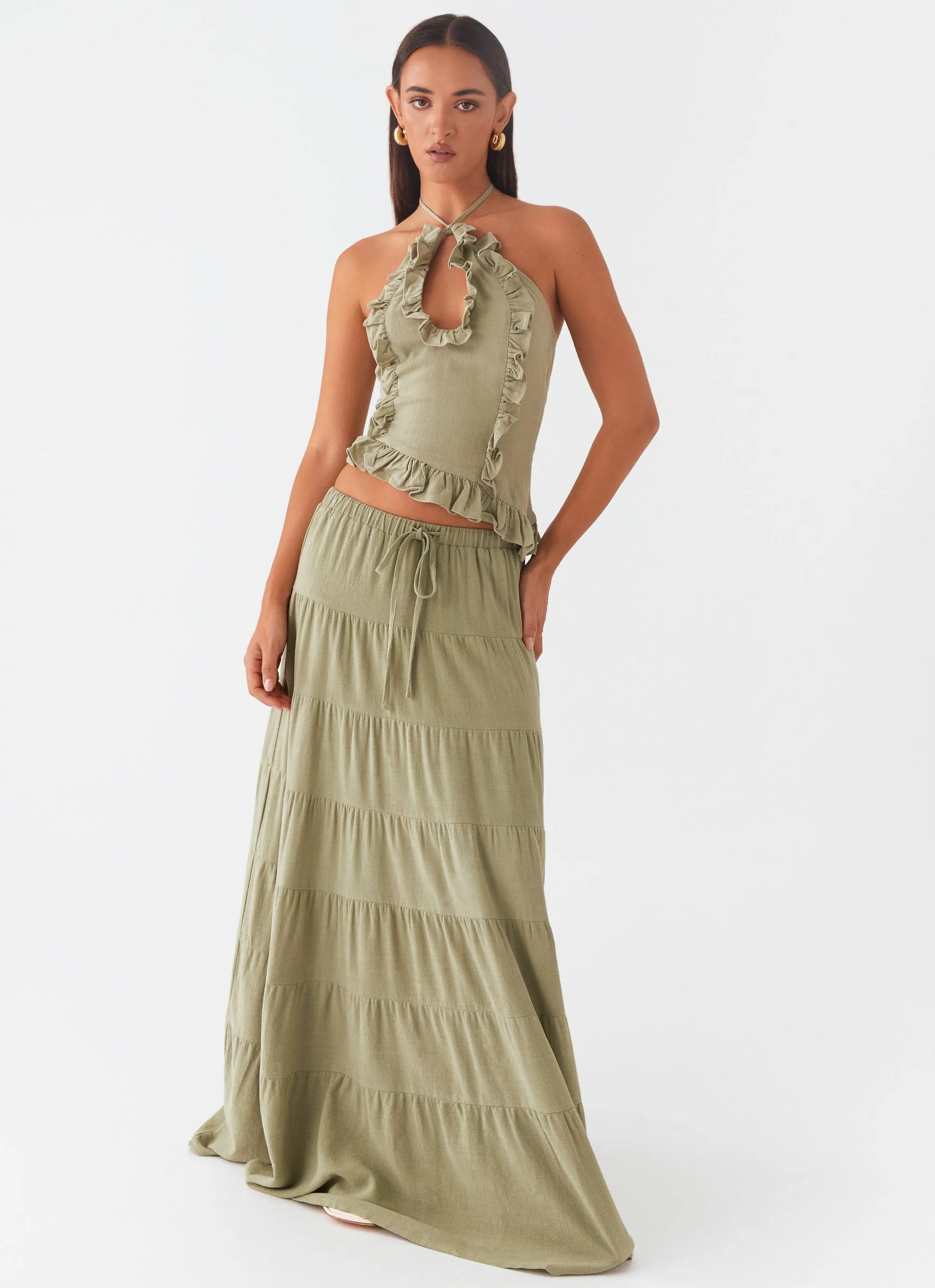 Biodegradable material Basic Tee Mariella Linen Maxi Skirt - Sage SeamlessDesign