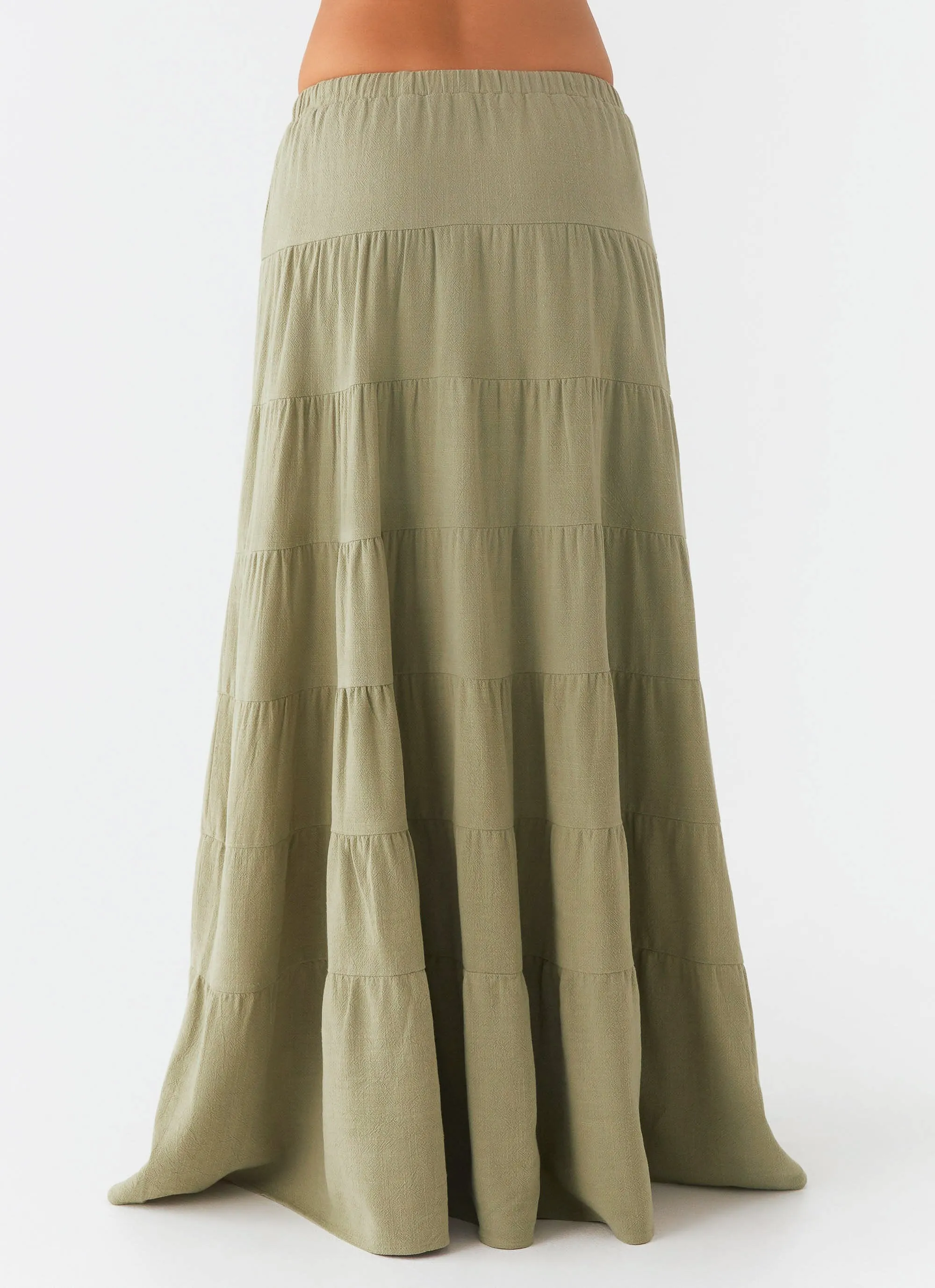 Durable Hem Stitching Mariella Linen Maxi Skirt - Sage SeamlessDesign