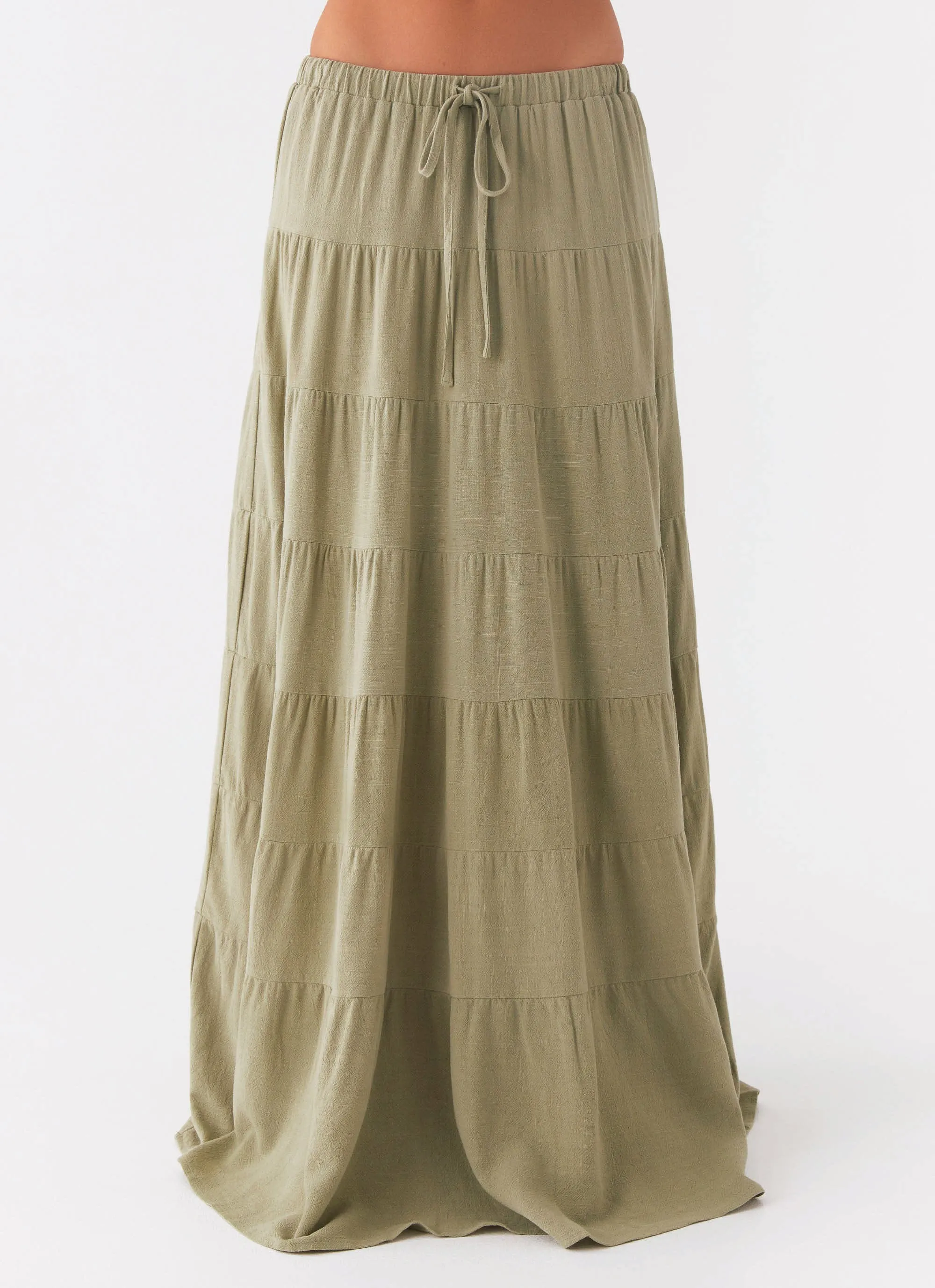 Mariella Linen Maxi Skirt - Sage SeamlessDesign Tencel Lyocell Fiber LightReflectiveTrim