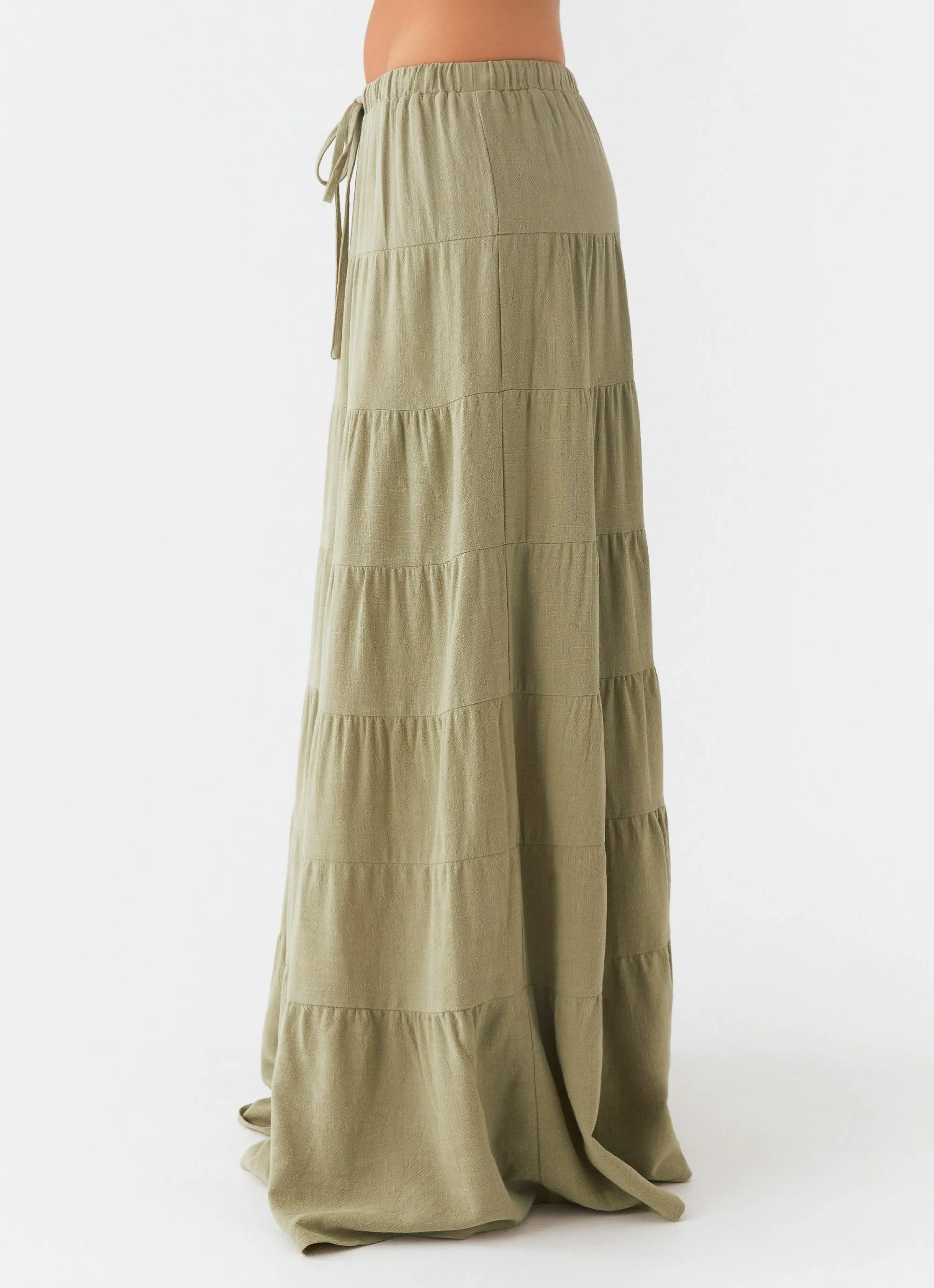 TaglessCollars Non Restrictive Armhole Cut Mariella Linen Maxi Skirt - Sage SeamlessDesign