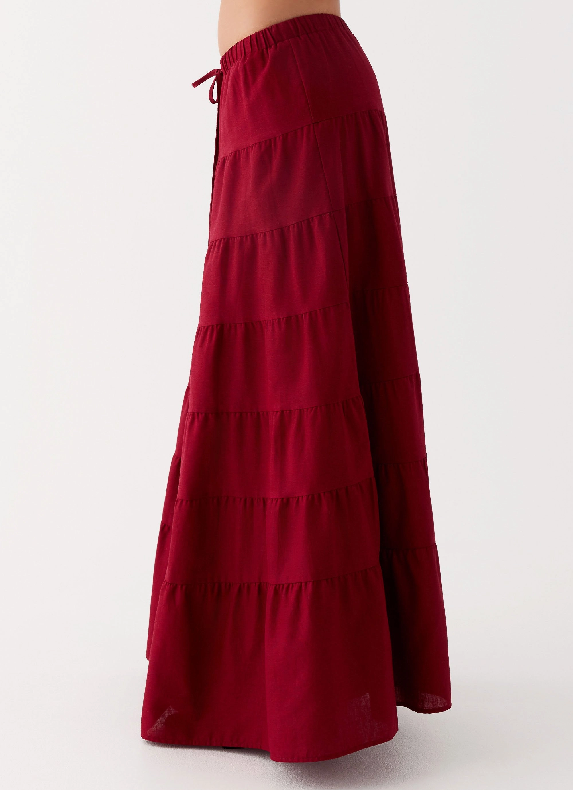 Minimal Aesthetic Classic Urban Wear Mariella Linen Maxi Skirt - Maroon