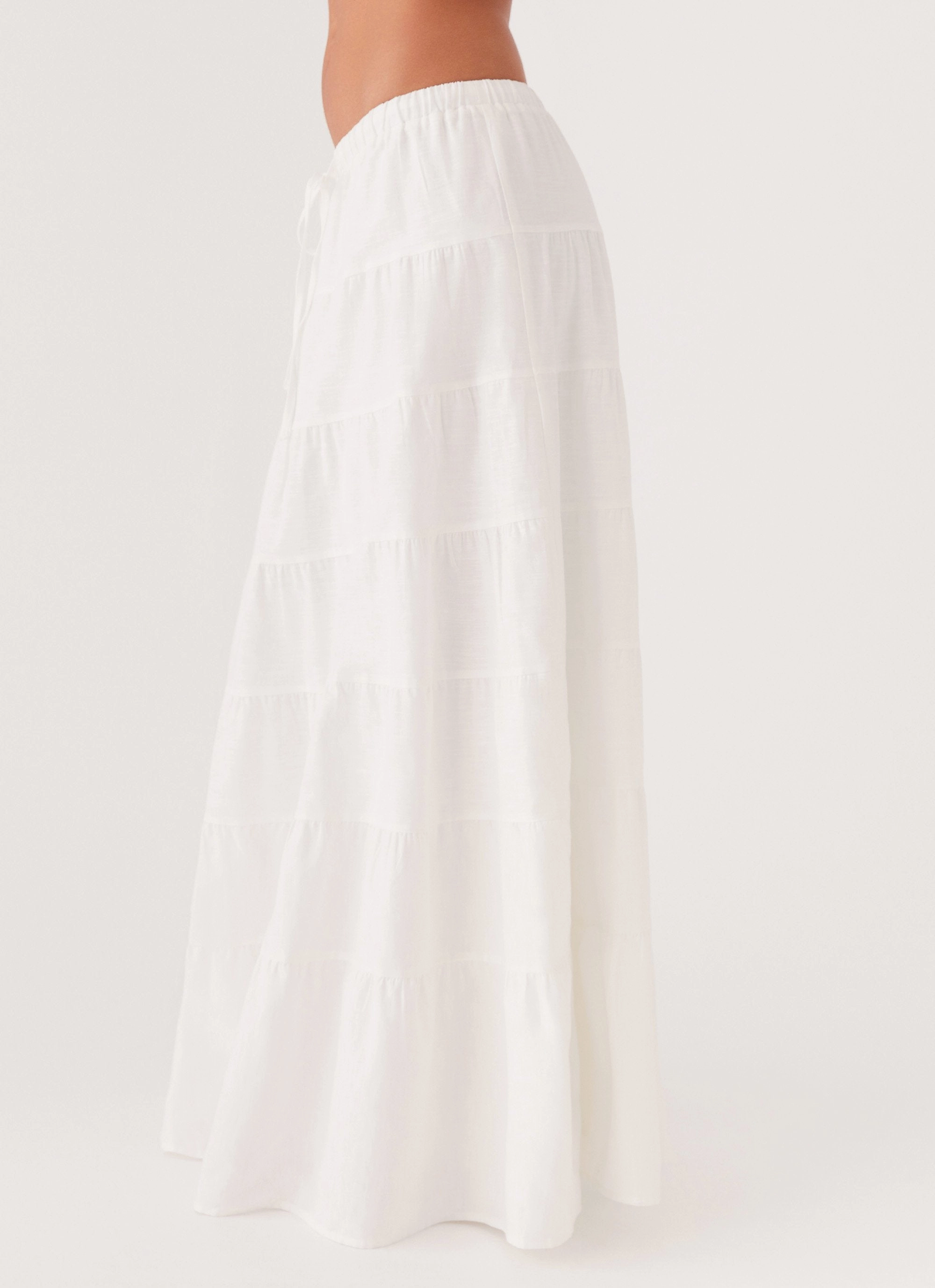 All Day Fitted Neat Mariella Linen Maxi Skirt - White Colorful Sets