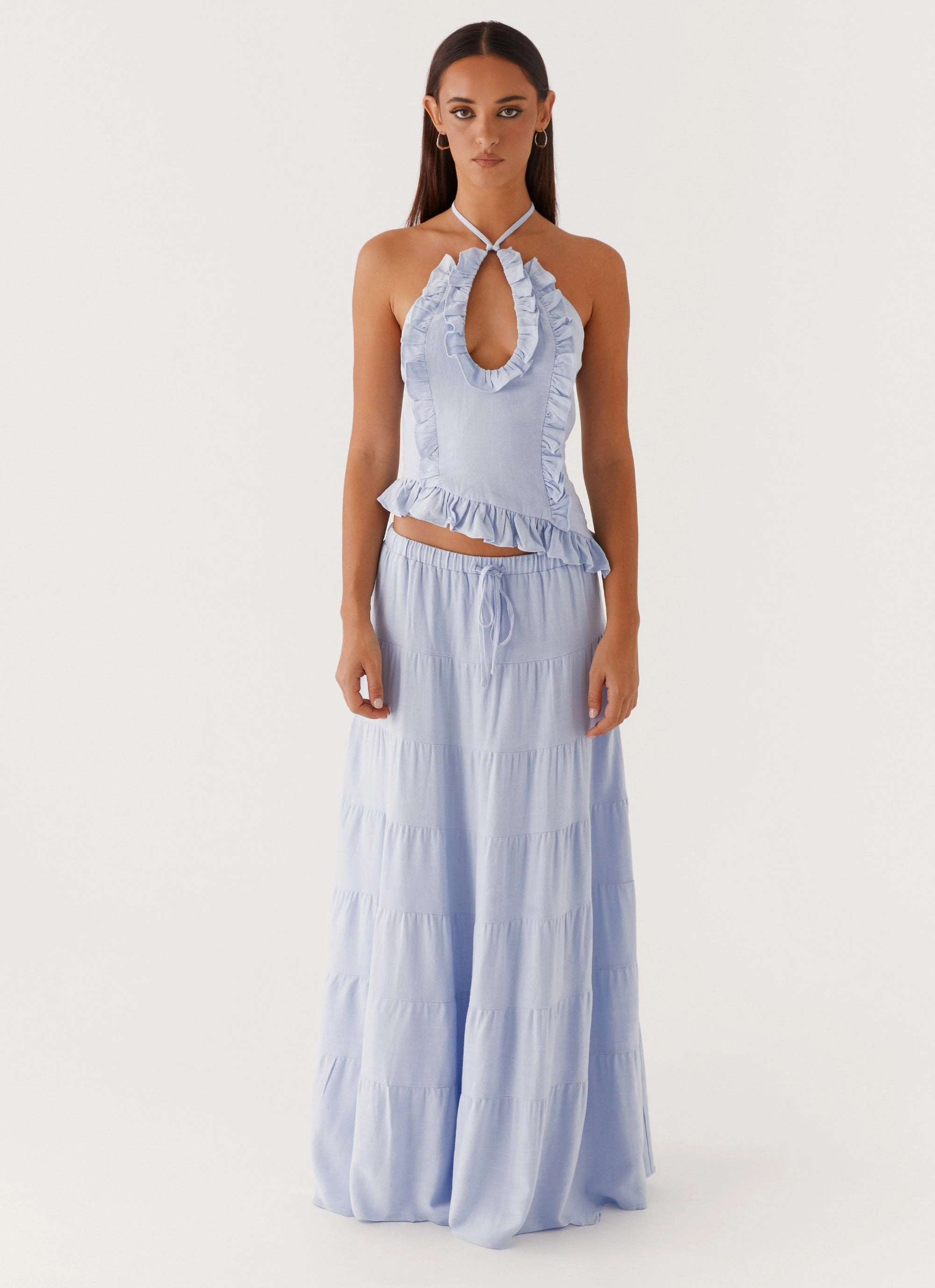 Mariella Linen Top - Blue Adjustable Shoulder Straps