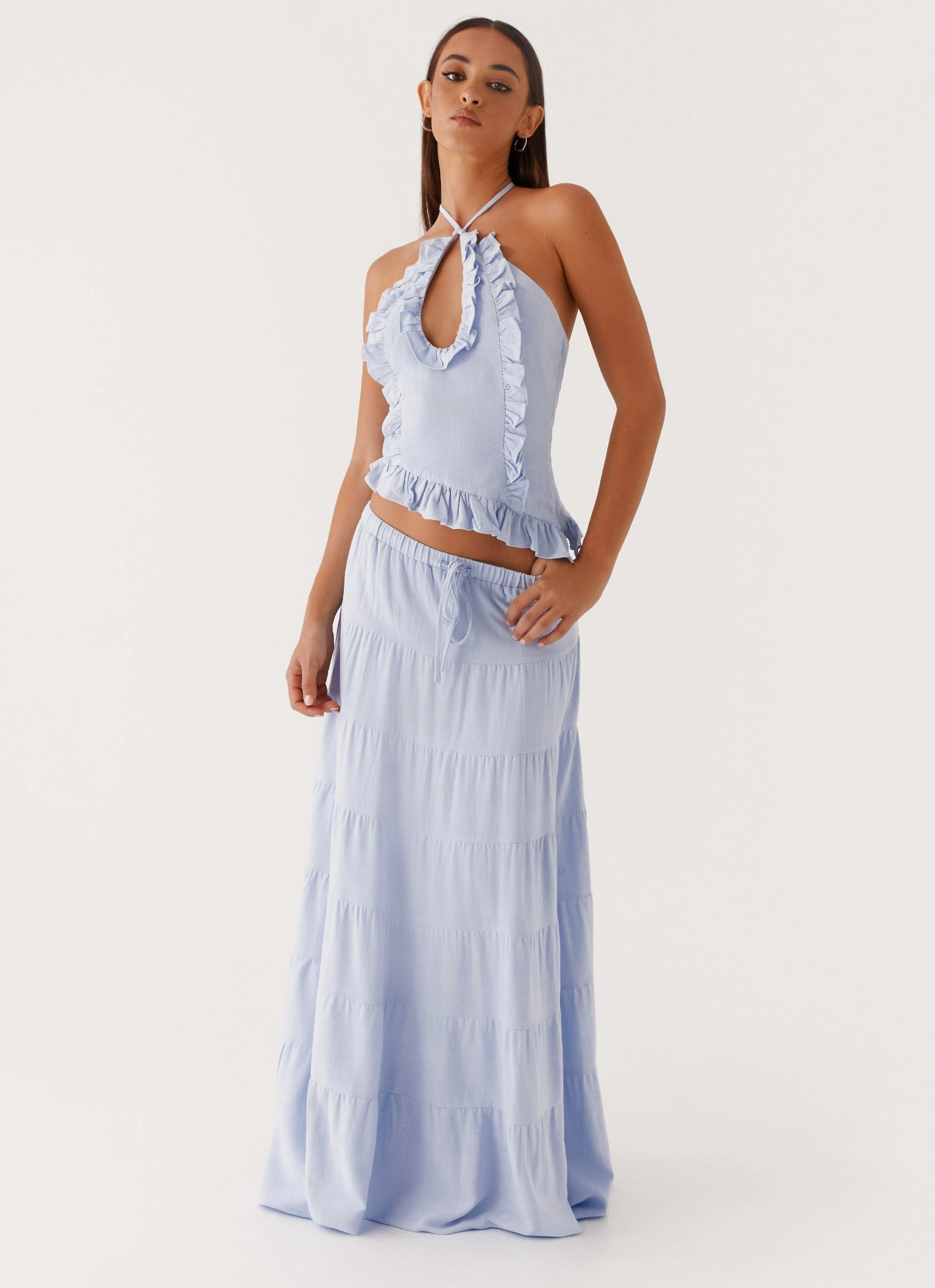 Mariella Linen Top - Blue Cozy Knit