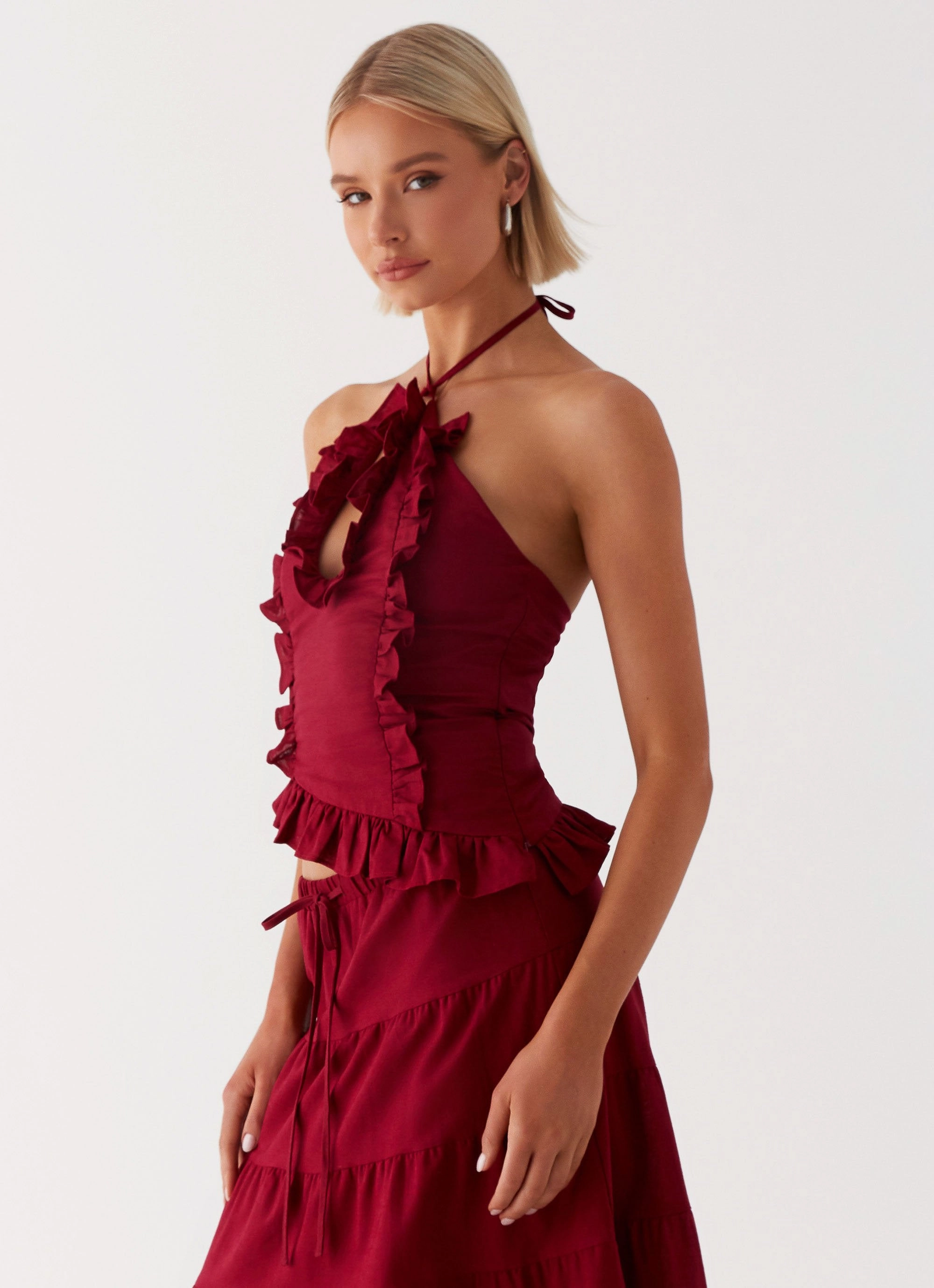 Durable Reinforced Elbows Mariella Linen Top - Maroon