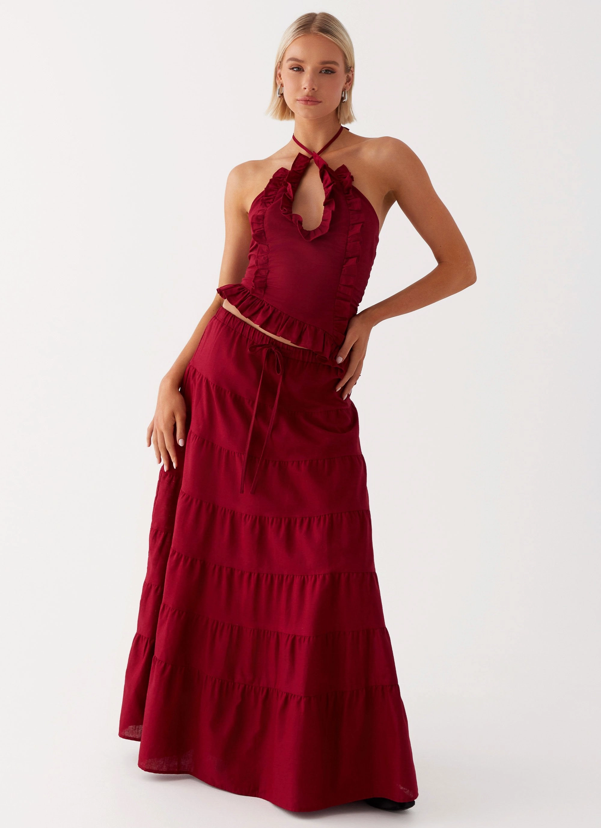 Mariella Linen Top - Maroon Reinforced Shoulders Recycled Polyester Blend