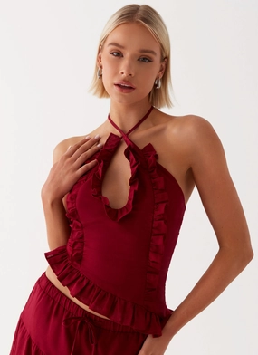 Mariella Linen Top - Maroon Long Sleeve Shirt