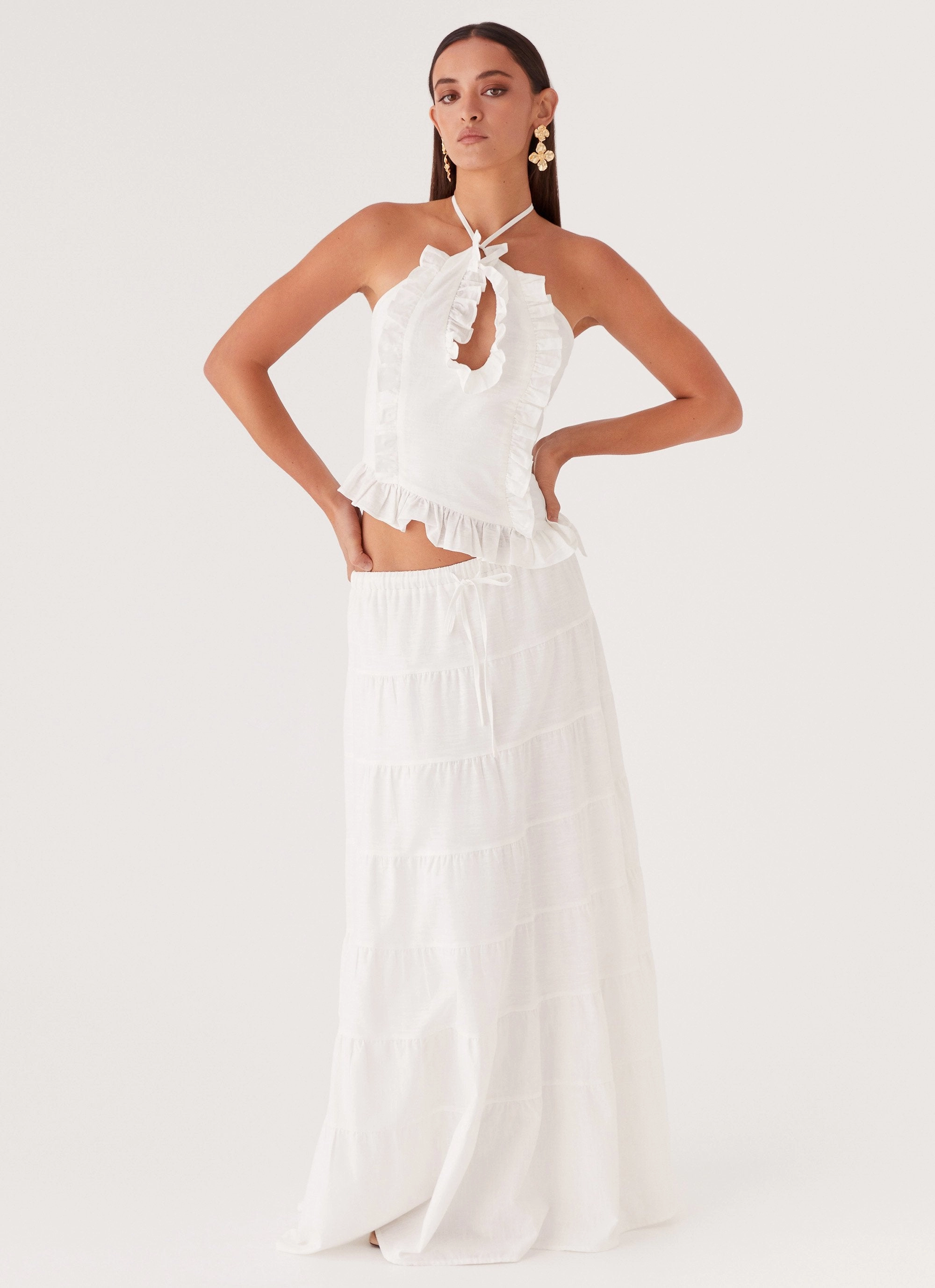 Mariella Linen Top - White wrinkle free finish