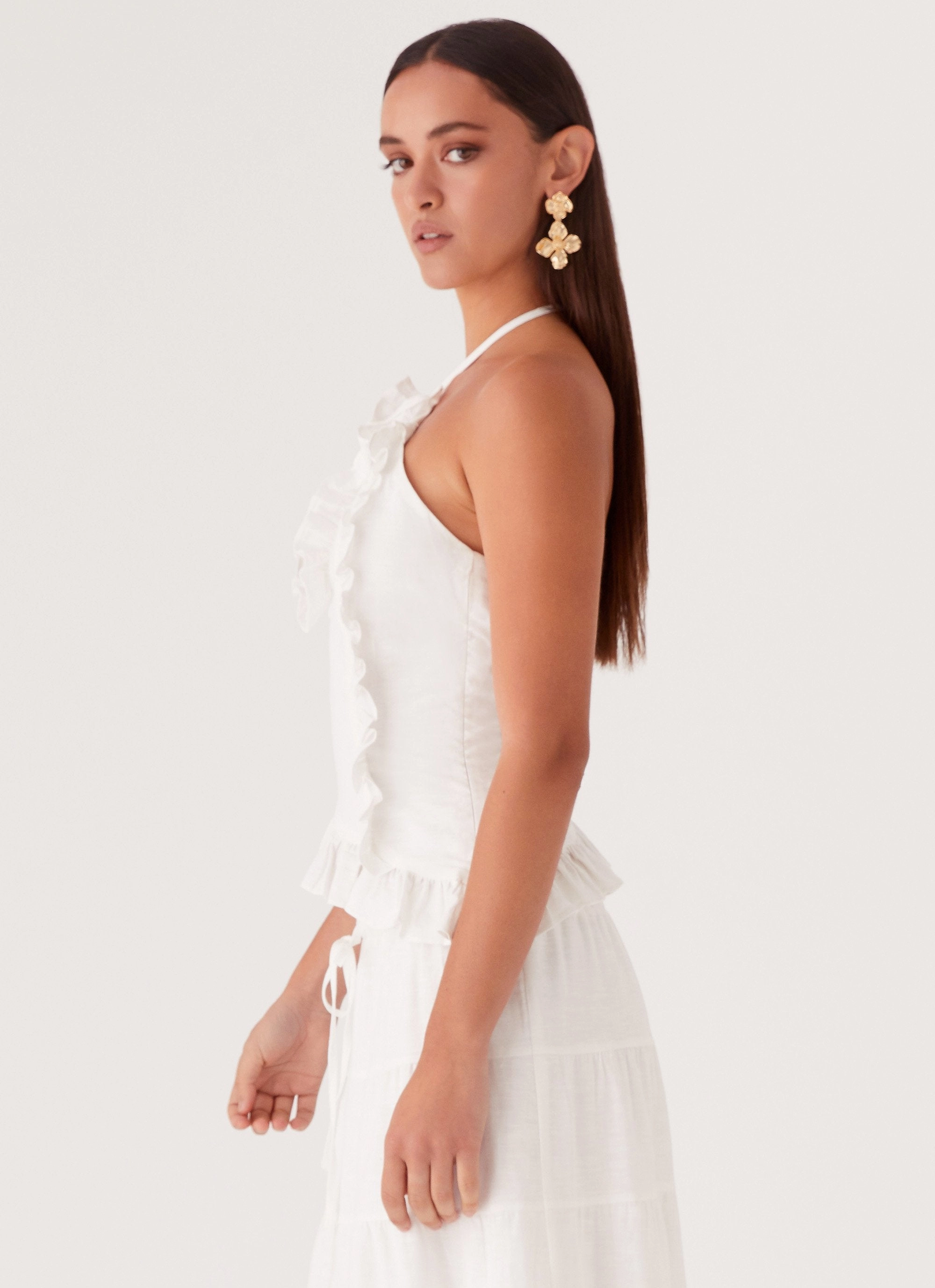 NonRestrictiveCut Mariella Linen Top - White