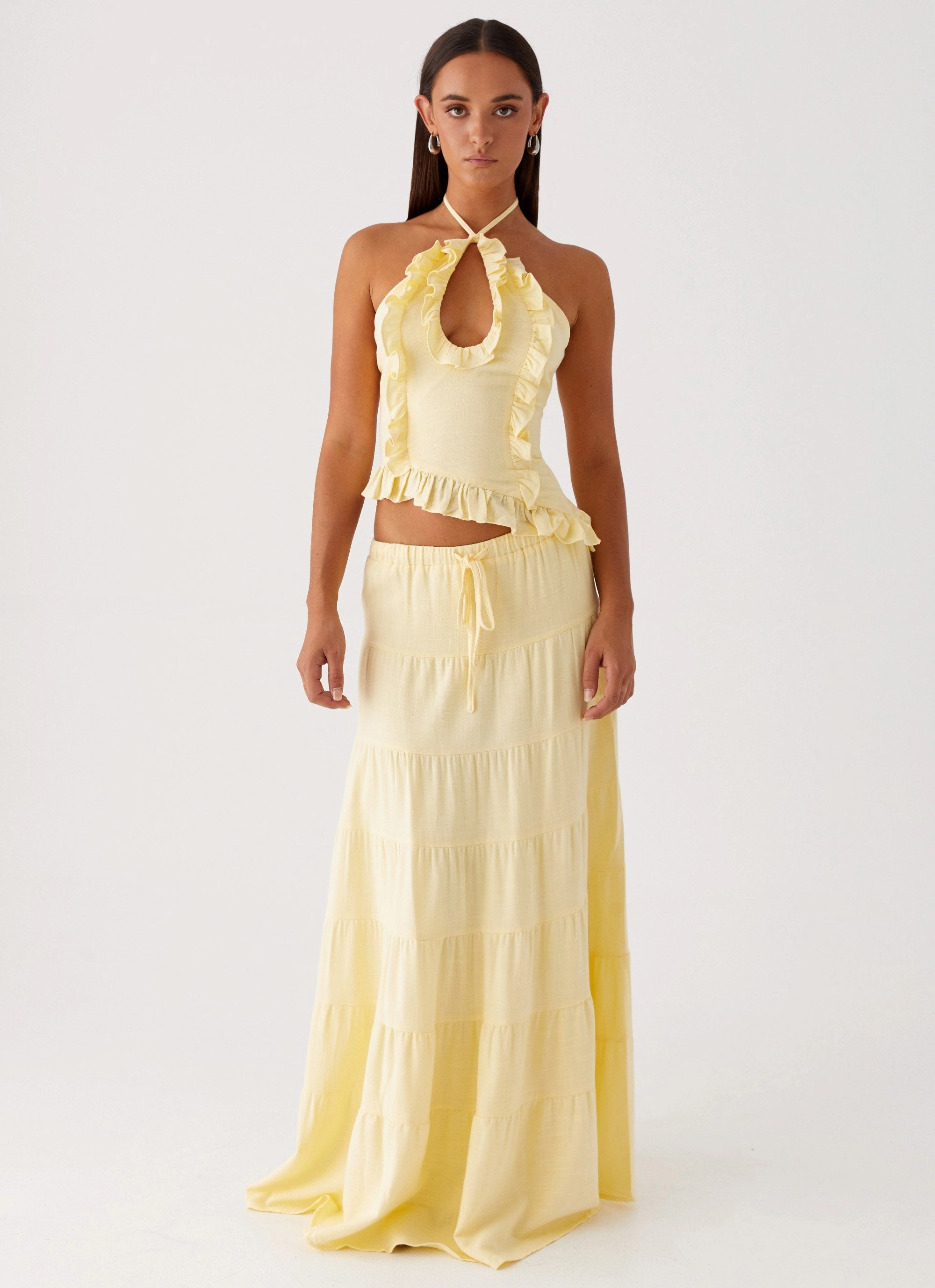 Mariella Linen Top - Yellow Ventilated Panels
