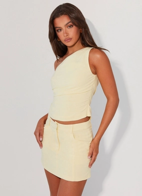 High Neckline Structure Marissa Linen Mini Skirt - Lemon