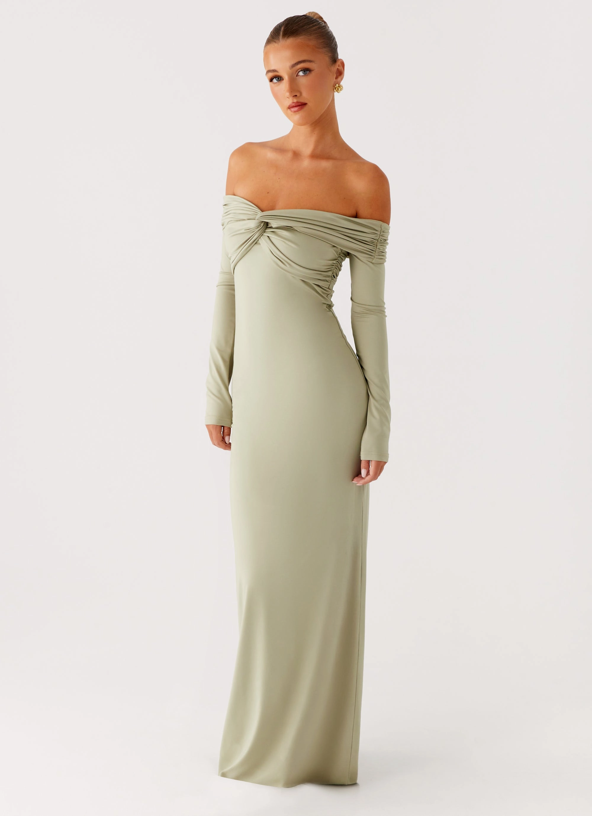 Comfortable and Flattering All Fit Style Marla Long Sleeve Maxi Dress - Sage