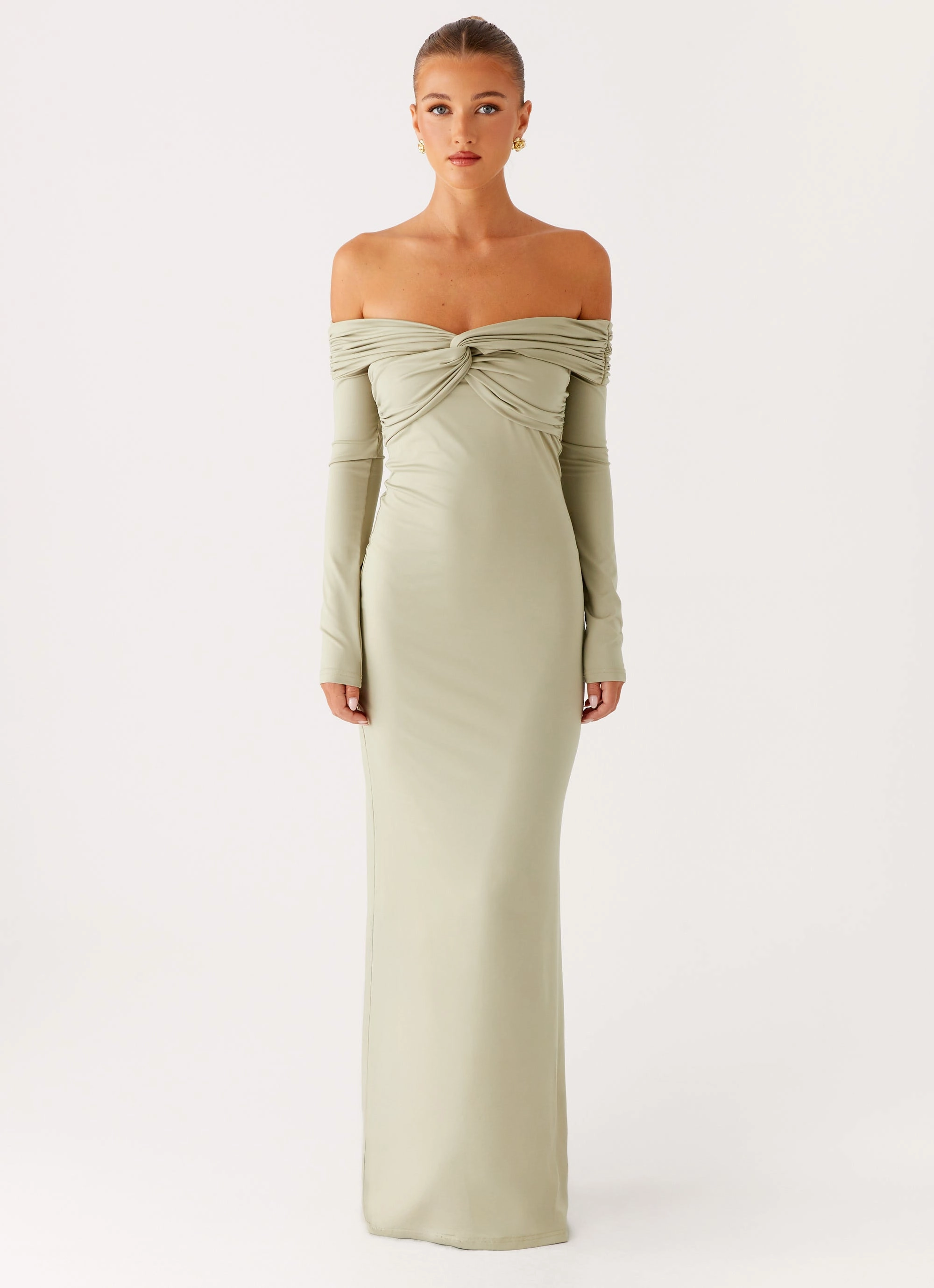 Exclusive-Design Calm Grace Marla Long Sleeve Maxi Dress - Sage