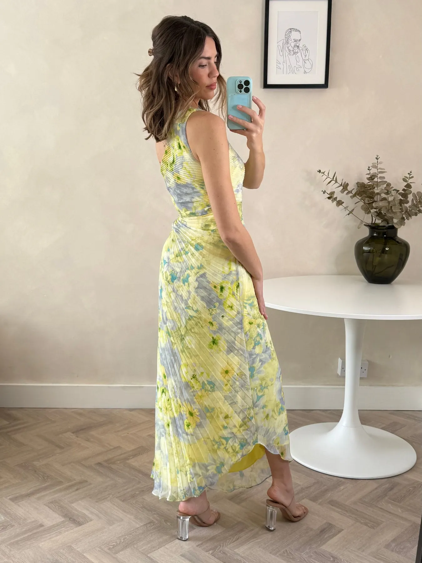 Light Drape Marley Asymmetric Pleated Maxi Dress / Lemon Floral