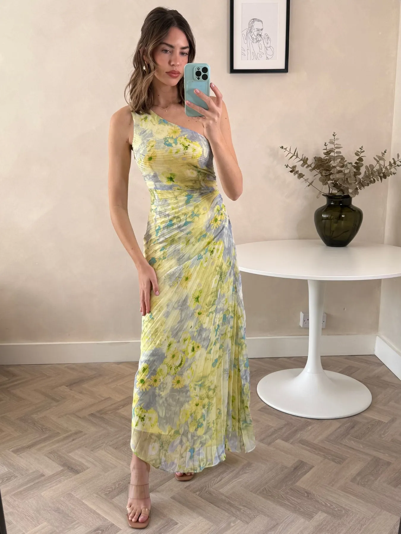 Marley Asymmetric Pleated Maxi Dress / Lemon Floral Seasonal Comfort Refined Style